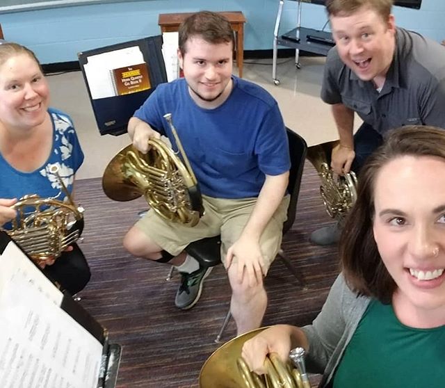 @mnhornquartet after our rehearsal last night! Join us tomorrow from 6-9pm @anahata_collaborative for some fun music! #frenchhorn #hornquartet #chambermusic #greenwayglow