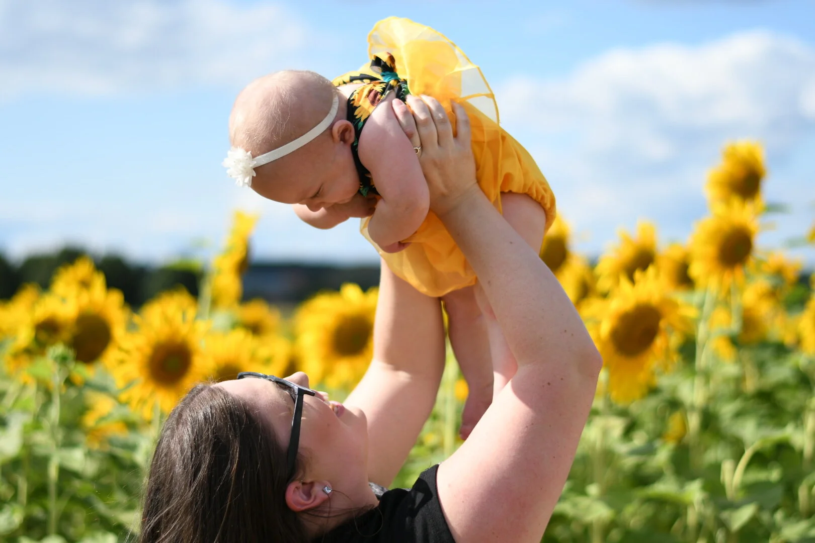 Cuteness + sunflowers were in full bloom