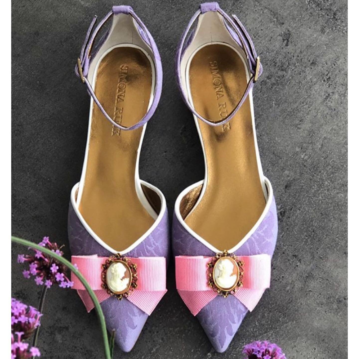 Oh so pretty! 

The Alexa flat in lilac has arrived on Wolf&amp;Badger, tap the link in bio to shop now!

Pretty and feminine, it is handcrafted in Italy in a sustainable lilac brocade fabric and embellished with our signature cameo brooch.

#shoeadd