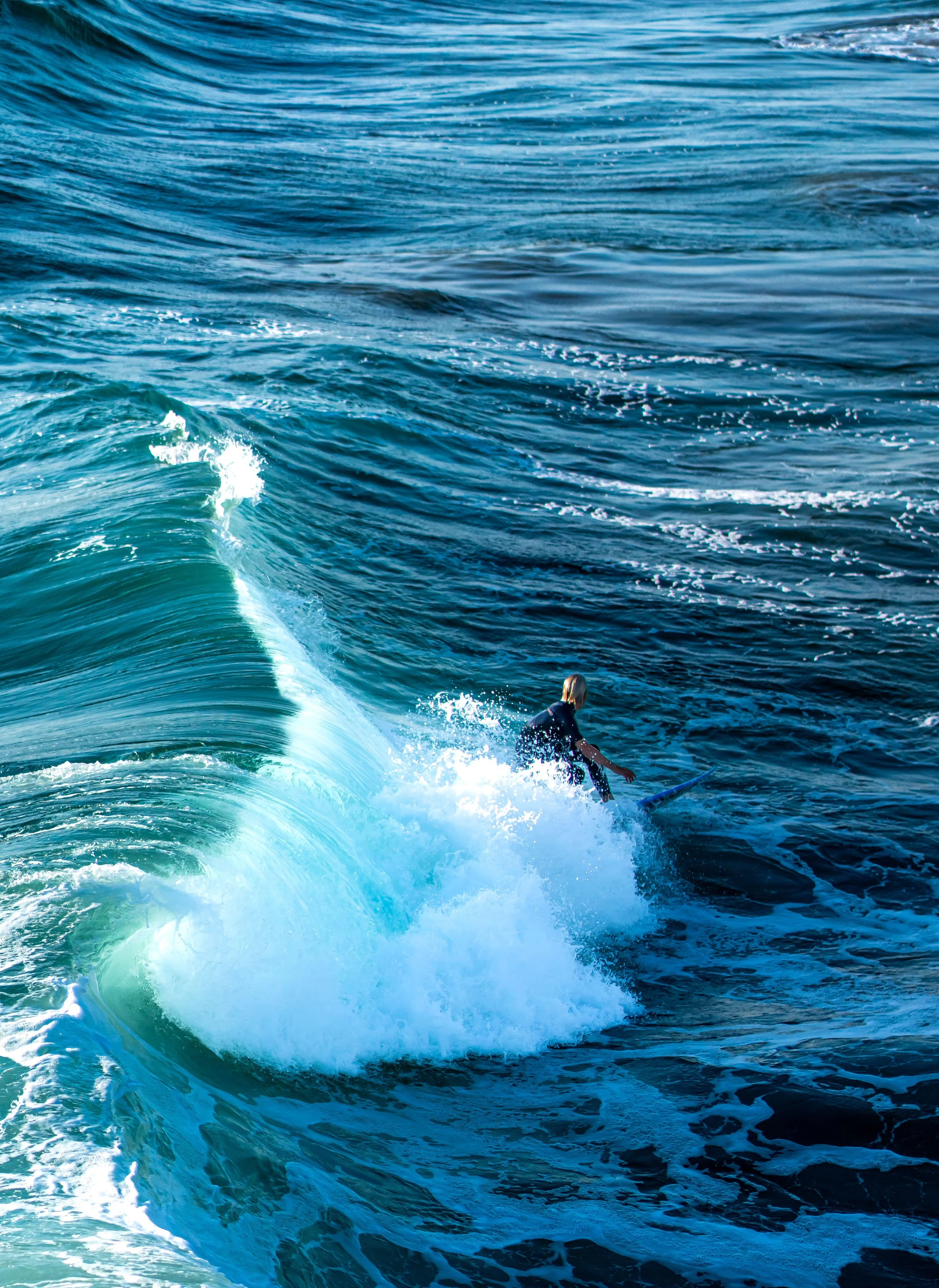 Santa Monica - On restless waves, he carves fleeting lines, chasing freedom where ocean meets horizon.
