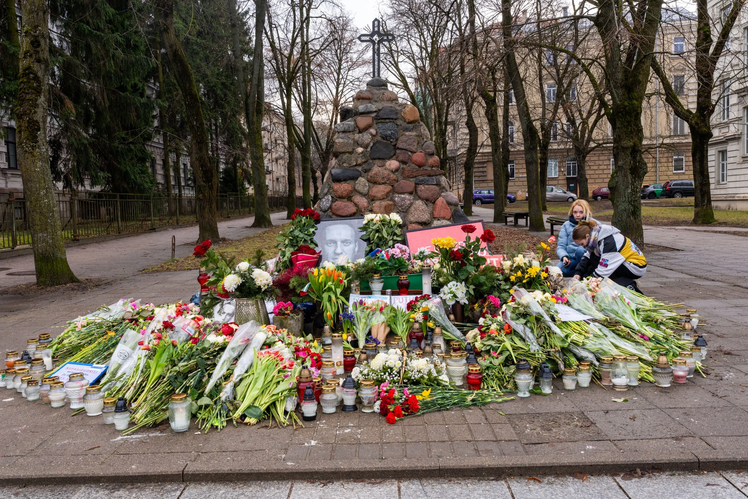 Vilnius, a city mourning Navalny — flowers and candles speak where words fall short.