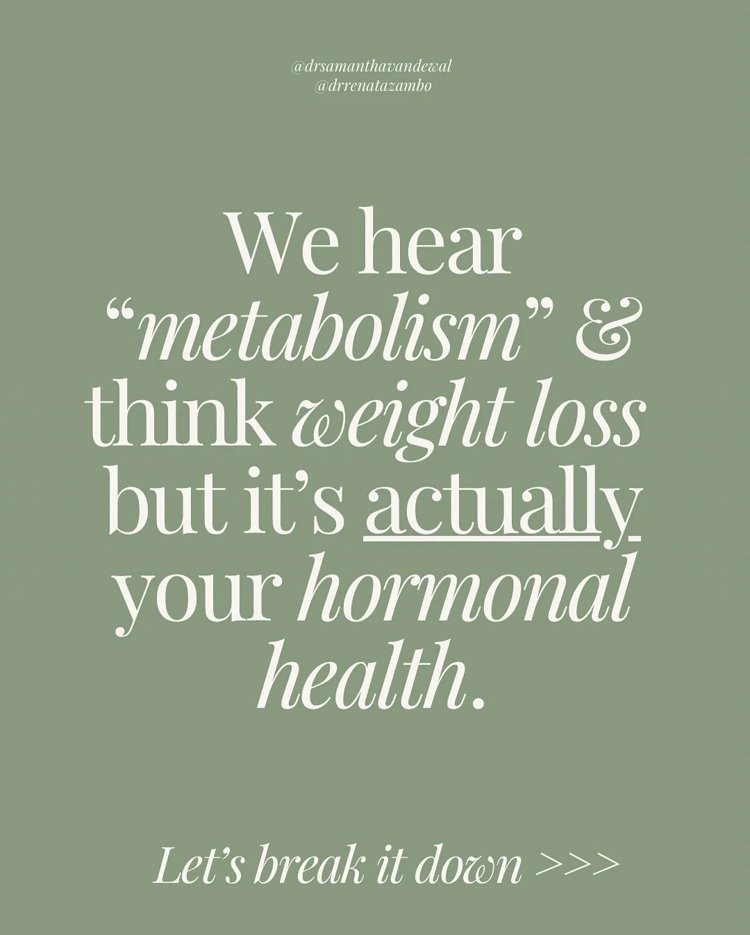 Metabolism is the missing piece in women&rsquo;s health that no one is talking about &mdash; especially if you&rsquo;re dealing with:
➖ Blood sugar issues
➖ PCOS
➖ Weight loss resistance
➖ Fatigue

Your metabolism is *not* just about how fast you bur
