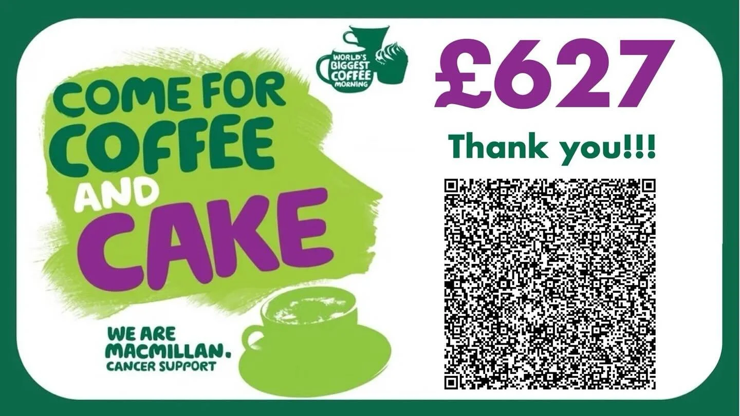 Thank you so much to everyone who attended our @macmillancancer coffee and cake afternoon 🤗 we had a lovely time and raised &pound;627! It&rsquo;s not too late to give if you&rsquo;d like to. Scan the QR code ☺️✅