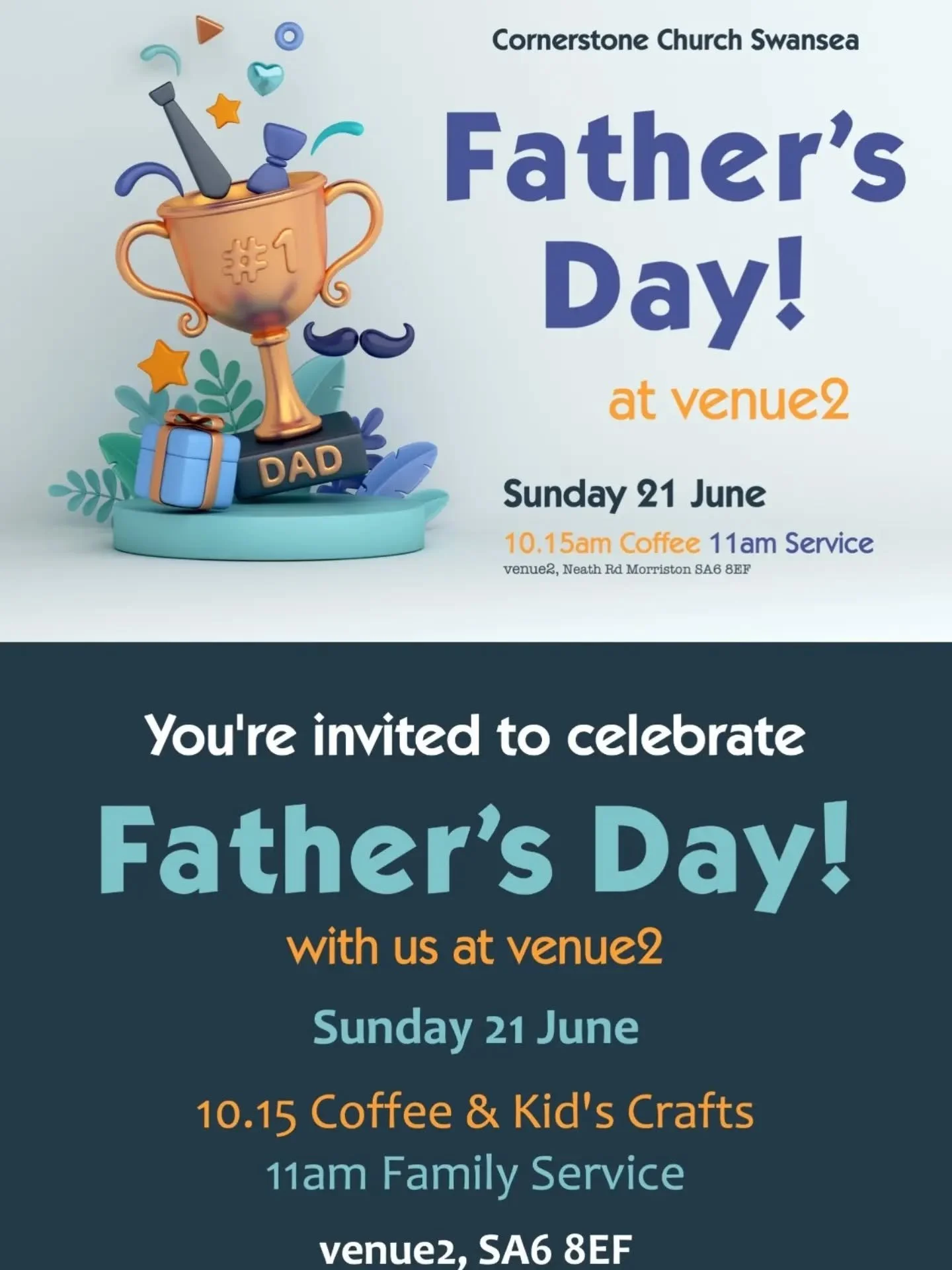 Join us to celebrate Father's Day this Sunday! 🥳
Our caf&eacute;  will be open from 10:15am to grab a coffee before the service! 
See you then!