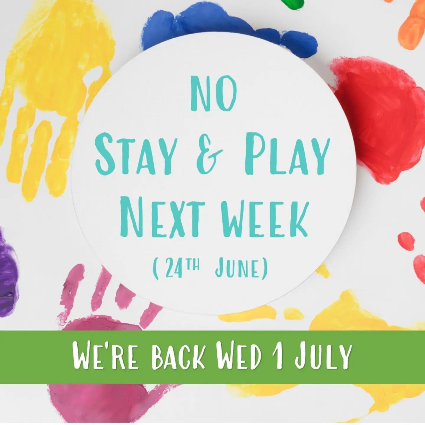 We're off for a week! Can't wait to see you next week for more fun at Stay &amp; Play 🎉