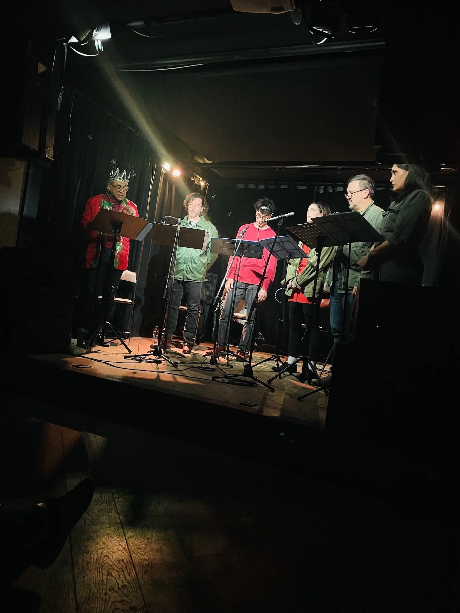Anand Rajaram, Jesse Dwyre, Kaleb Horn, Miranda Calderon, Craig Lauzon and Navtej Sandhu read TROJANS by Ulrich Hub at Toronto's Burdock Music Hall, March 30, 2026