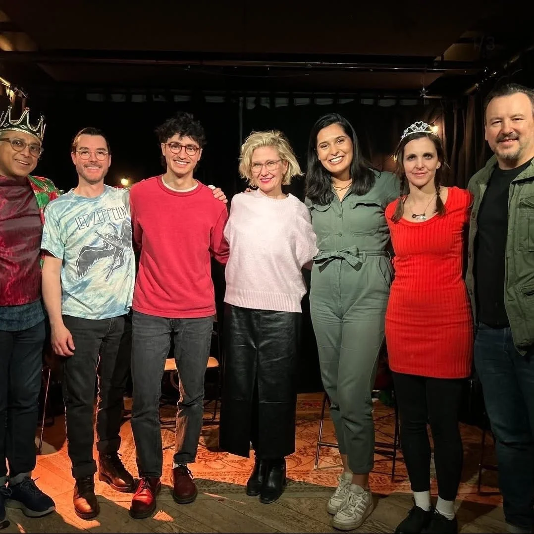 Anand Rajaram, Jesse Dwyre, Kaleb Horn, Birgit Schreyer Duarte, Navtej Sandhu, Miranda Calderon and Craig Lauzon at the TROJANS Reading, Burdock Music Hall. Photo by Sophia Baunach/Goethe-Institut