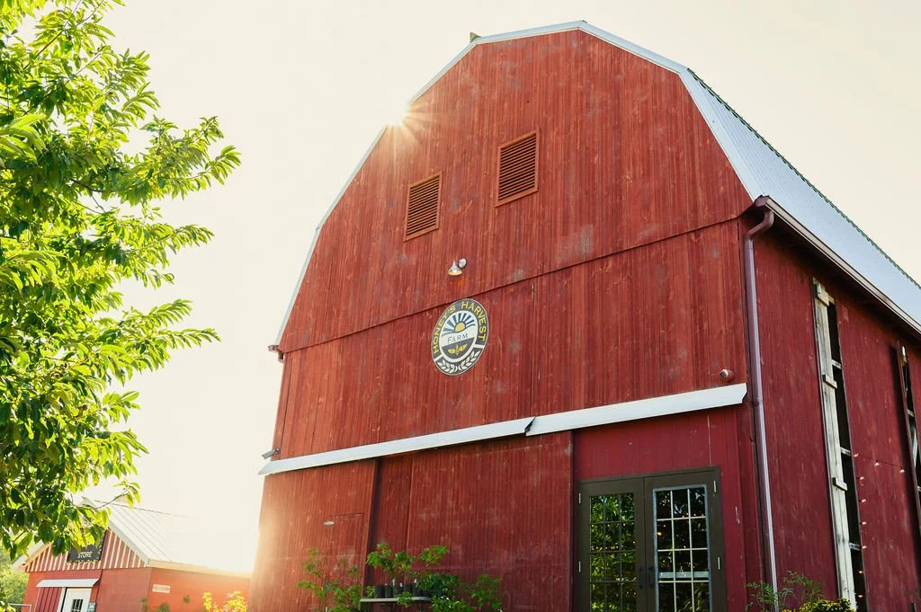 Red barn with logo