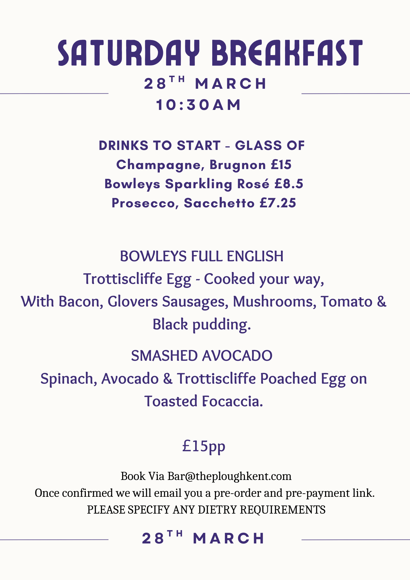 SATURDAY MORNING BREAKFAST -   28th March