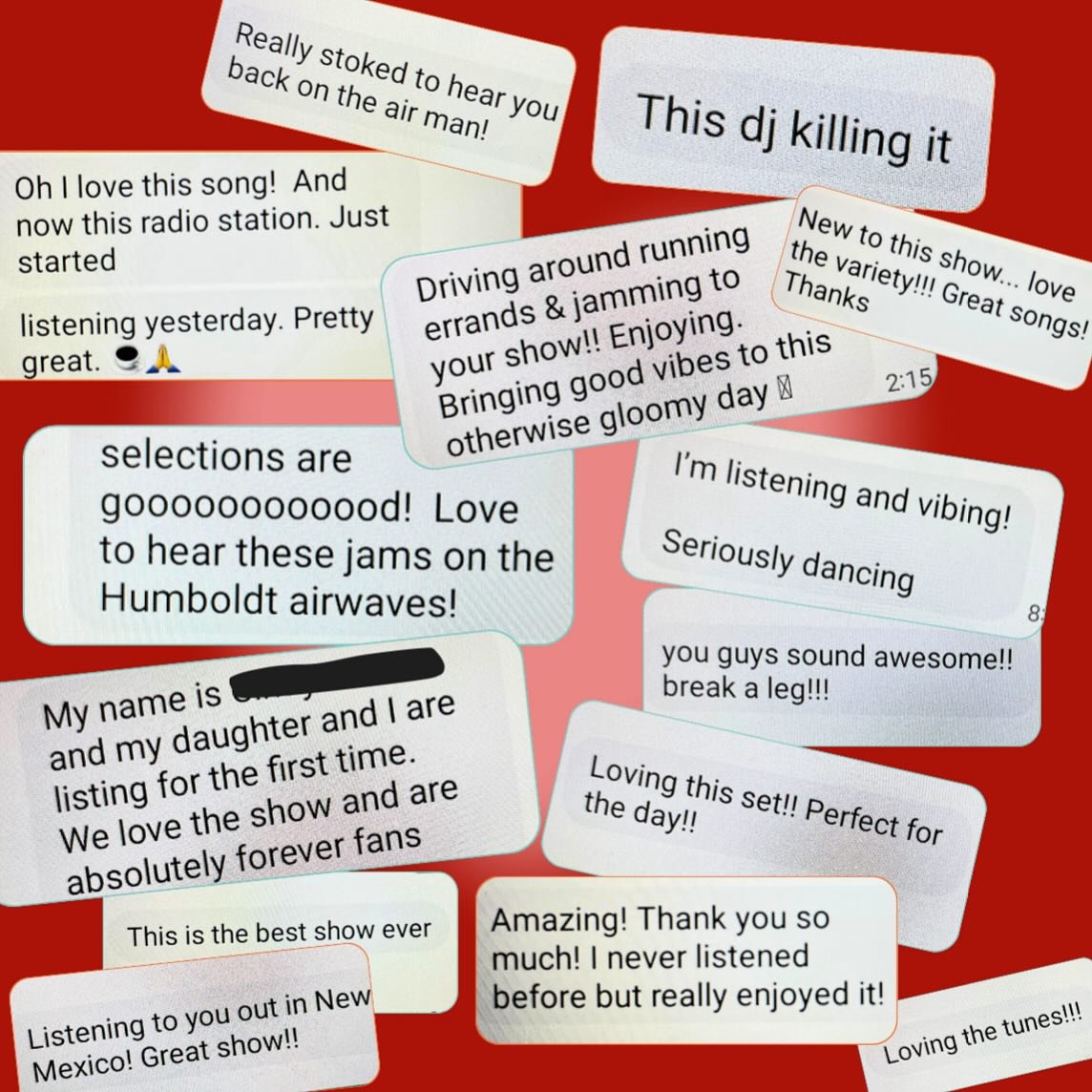 texts into our air room is our love language 🥹🫶 if you tune in &amp; like what you hear, let the DJ know !! It means a lot to know you&rsquo;re out there listening &hearts;️ here&rsquo;s a sampling of sweet texts we&rsquo;ve received on our studio 