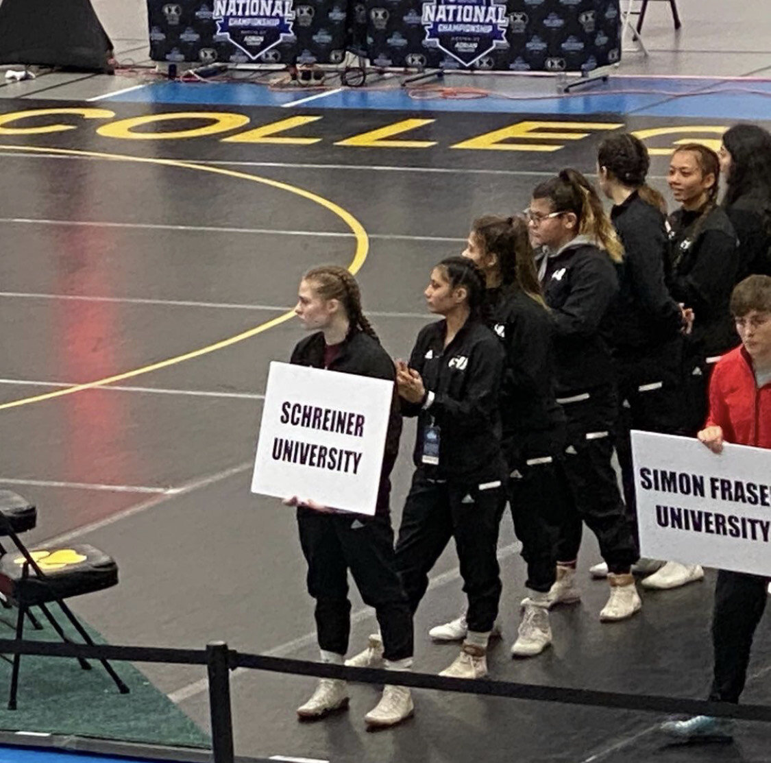 Schreiner last season at NCAA event, the National Collegiate Women’s Wrestling Championship in Adrian, Michigan.  Photo courtesy of Schreiner Uviversity.