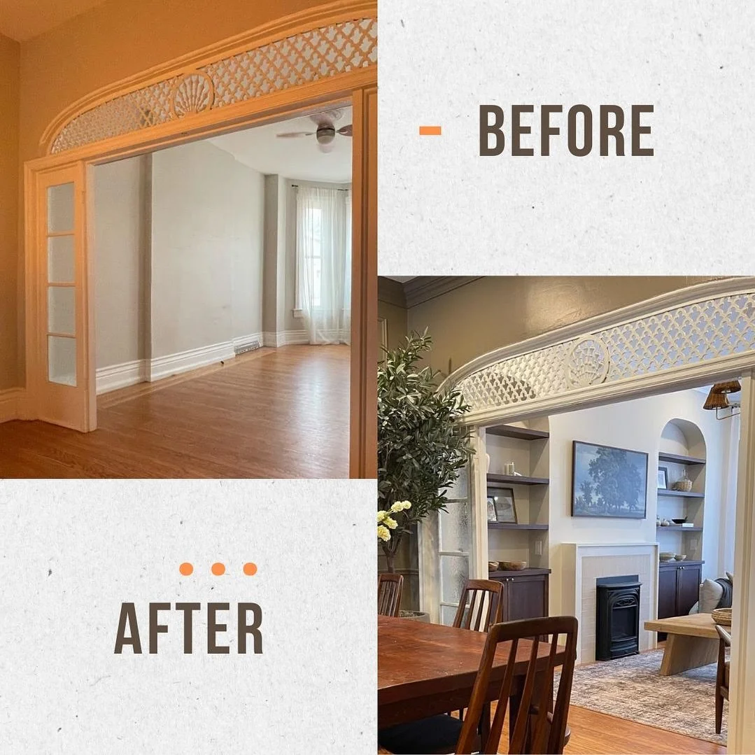 Custom fireplace build-out with arched built-ins &amp; millwork ✨ - designed by @coco.and.jack