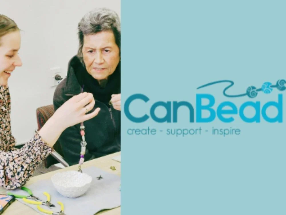 Image of people beading next to CanBead logo