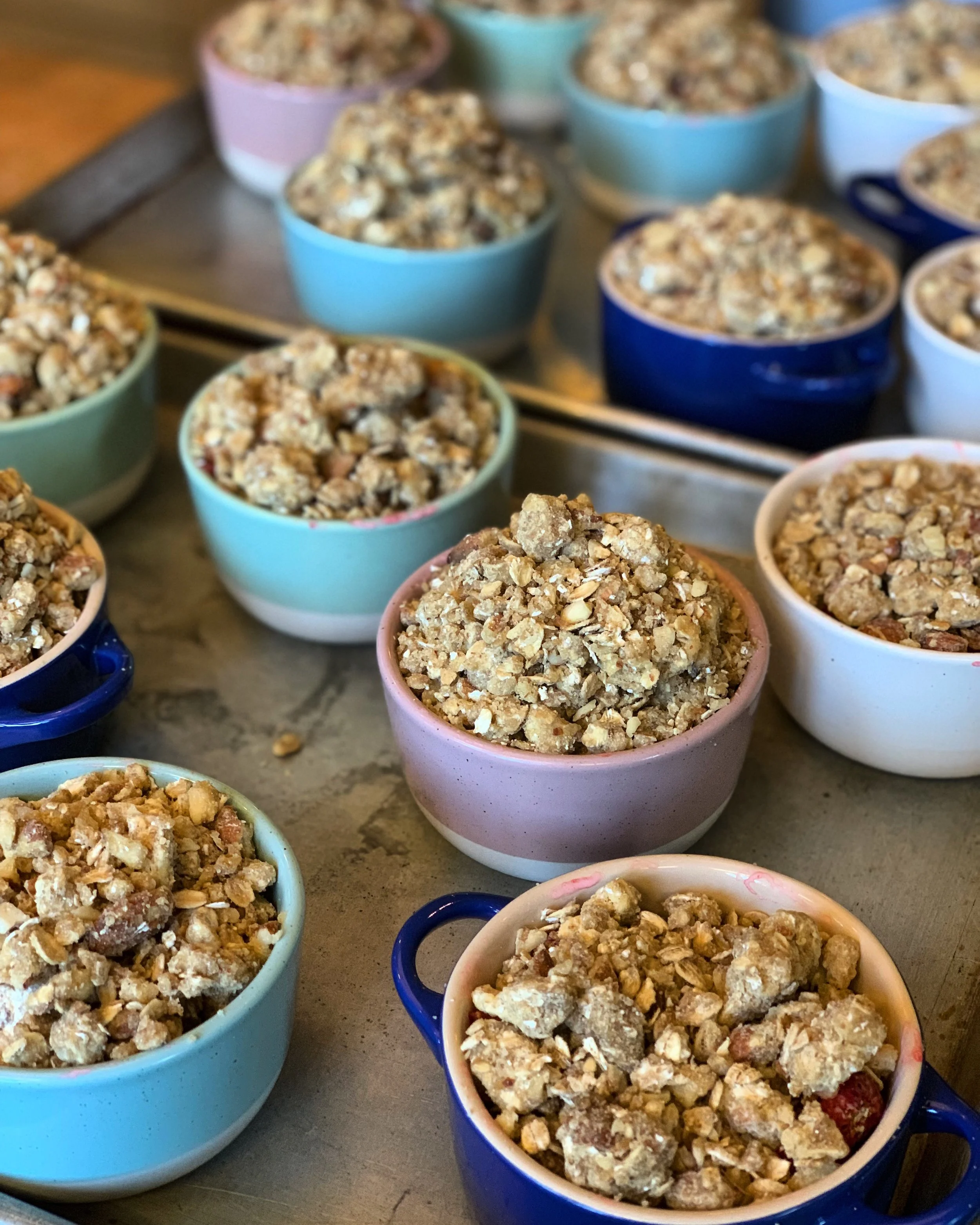 Nutty Peach Crumbles with Vanilla Bean Whipped Cream