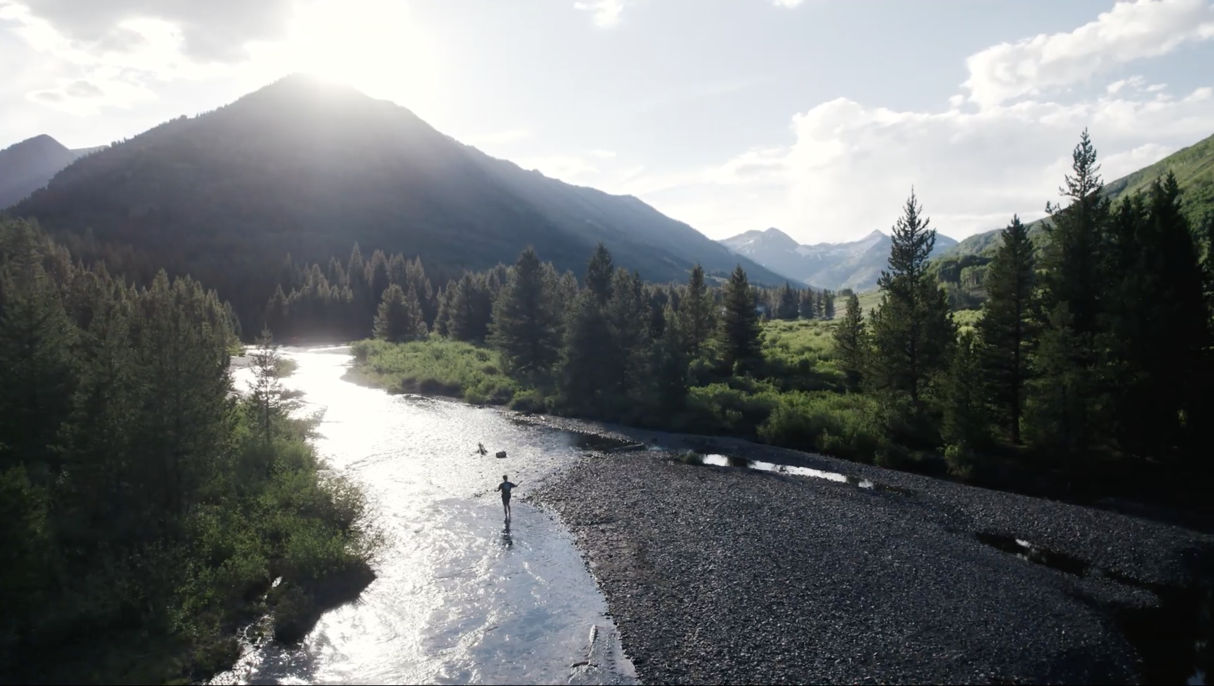 drone photo of fly fishing in colorado for a professional trail runner