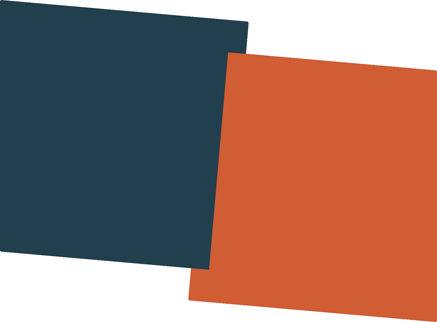 Dicey Bannockburn label - Two overlapping rectangular shapes with an eisch line between them in navy blue and burnt orange.