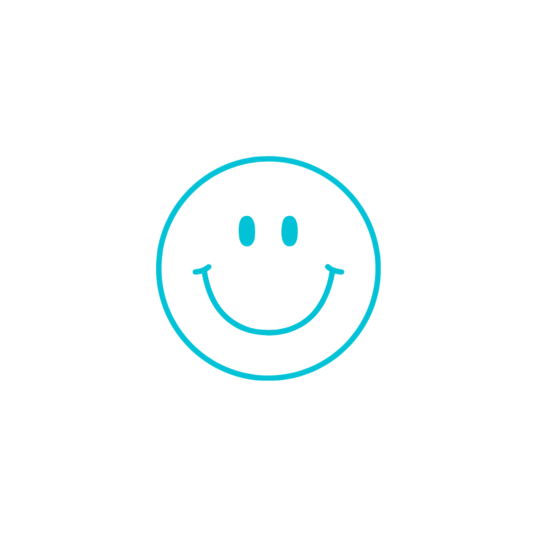 A neon blue smiling face drawing on a black background