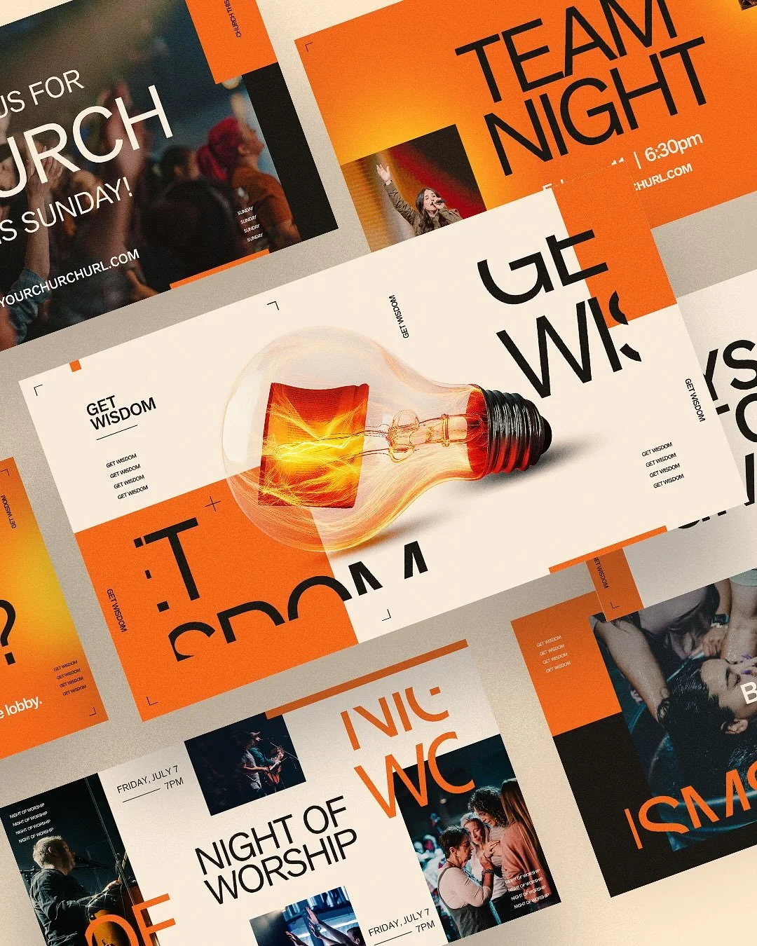 Get Wisdom 💡| SZN kit I wrapped up for @sundaysocial.tv | AVAILABLE NOW!
&bull;
&bull;
These are an ecosystem of graphics made up of master slides, screen slides, social posts and stories for your church. To download this kit and many more, sign up 