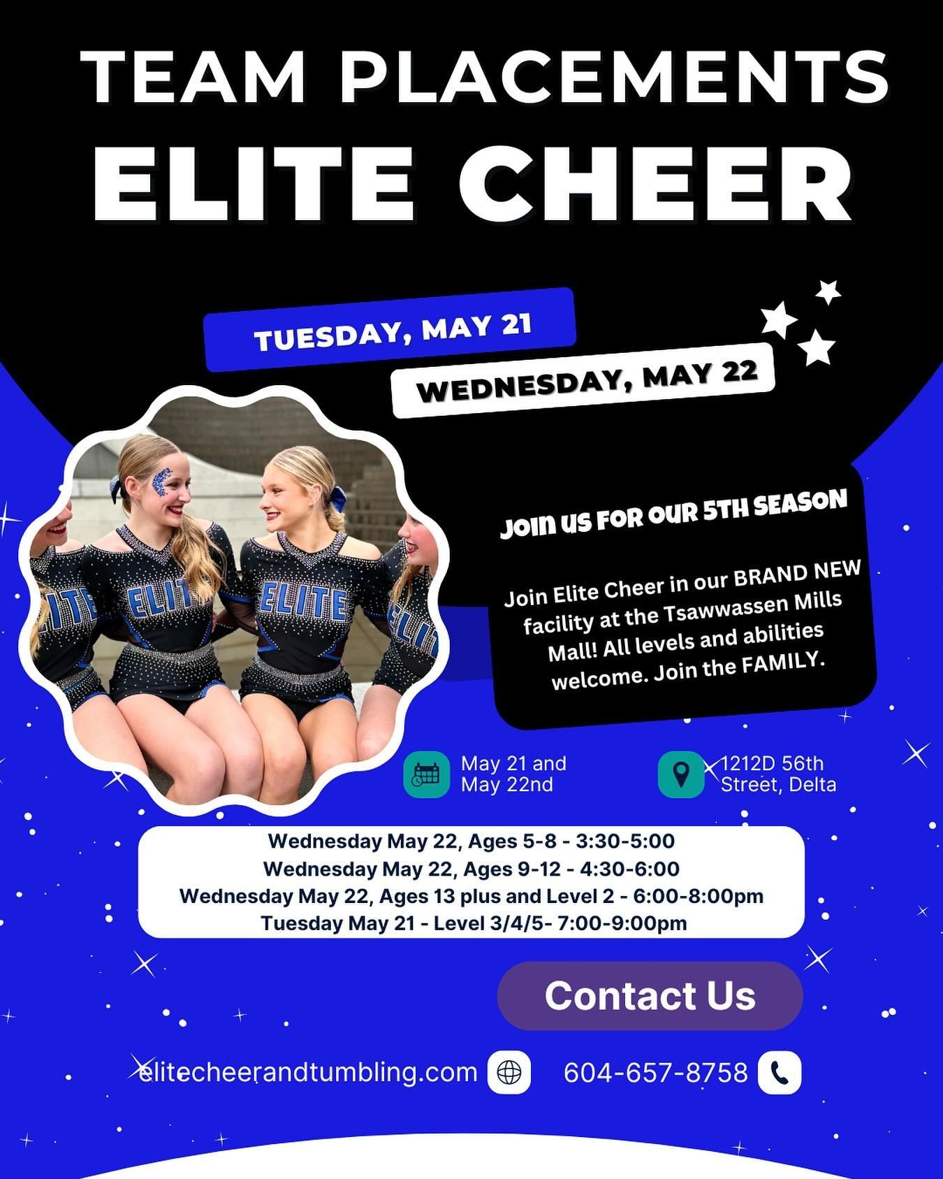 Interested in joining an Elite Team?! Join us for team placements.