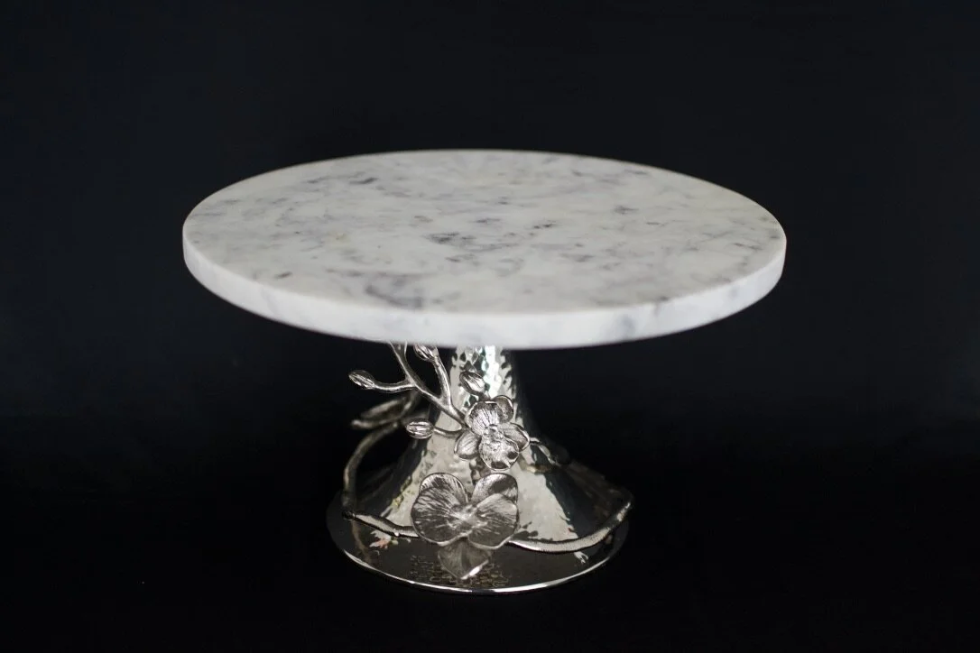 Designer Marble Cake Stand Orchid Design - 11" 