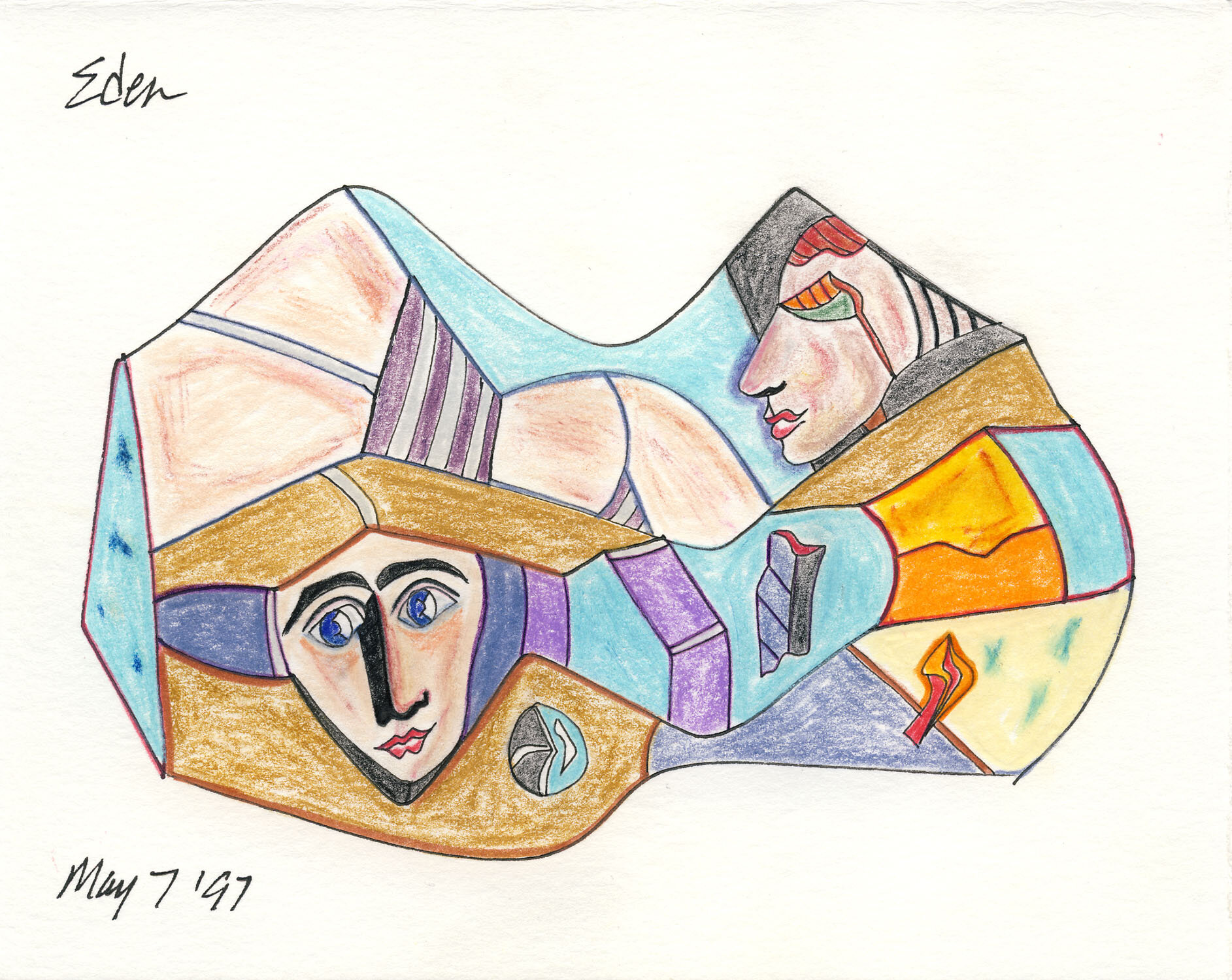 Beach | ink and color pencil drawing | Eden Maxwell