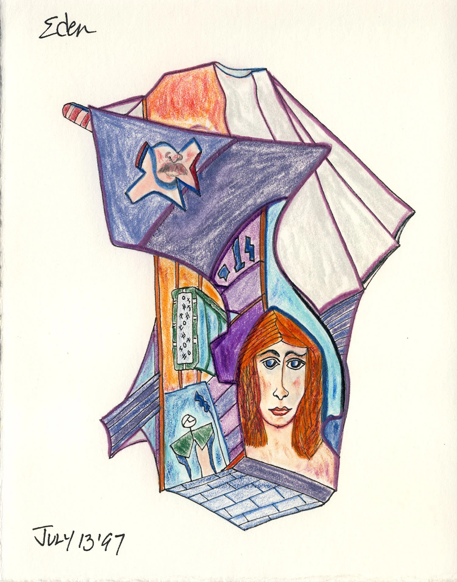 Out to Sea | ink and color pencil drawing | Eden Maxwell