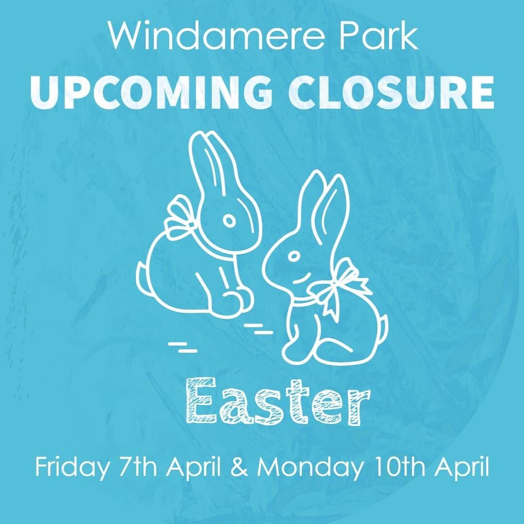 Happy Friday Everyone! 🌻

A friendly reminder that Windamere Park will be closed for the upcoming Easter public holidays Friday 7th April and Monday 10th April 🐰
 
If you have any questions about our closure dates please feel free to contact our of