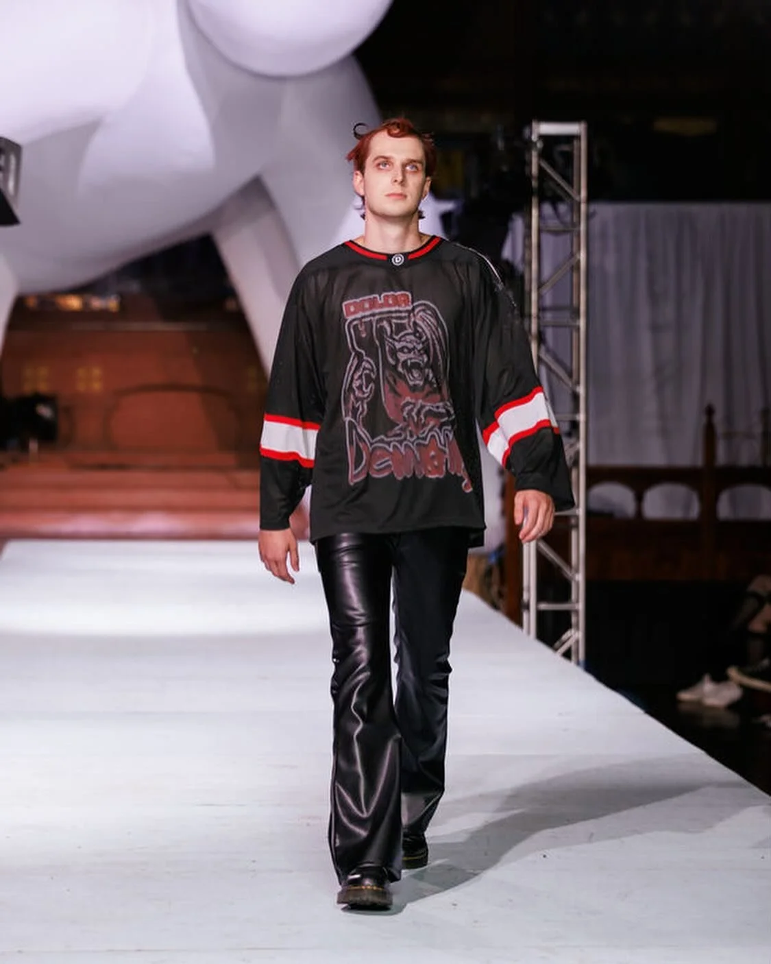DOLOR WORLD LOOK 17 
Dolor Demons Mesh Jersey paired with our Vegan Leather Moto Pant 
Model @frankie.pastorelle 
Photographer @theoxproject
Host @antixartfest @casscellina
Hair and Makeup @kristinkaide 
Styling @aasaulen @o.kusio @friendlybitchh