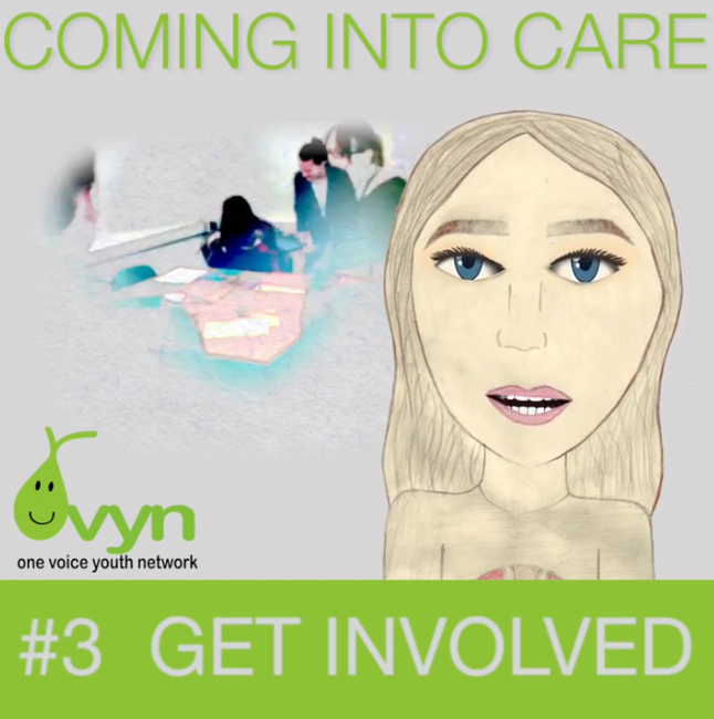 Hand drawn avatar of a girl talking about her care experience