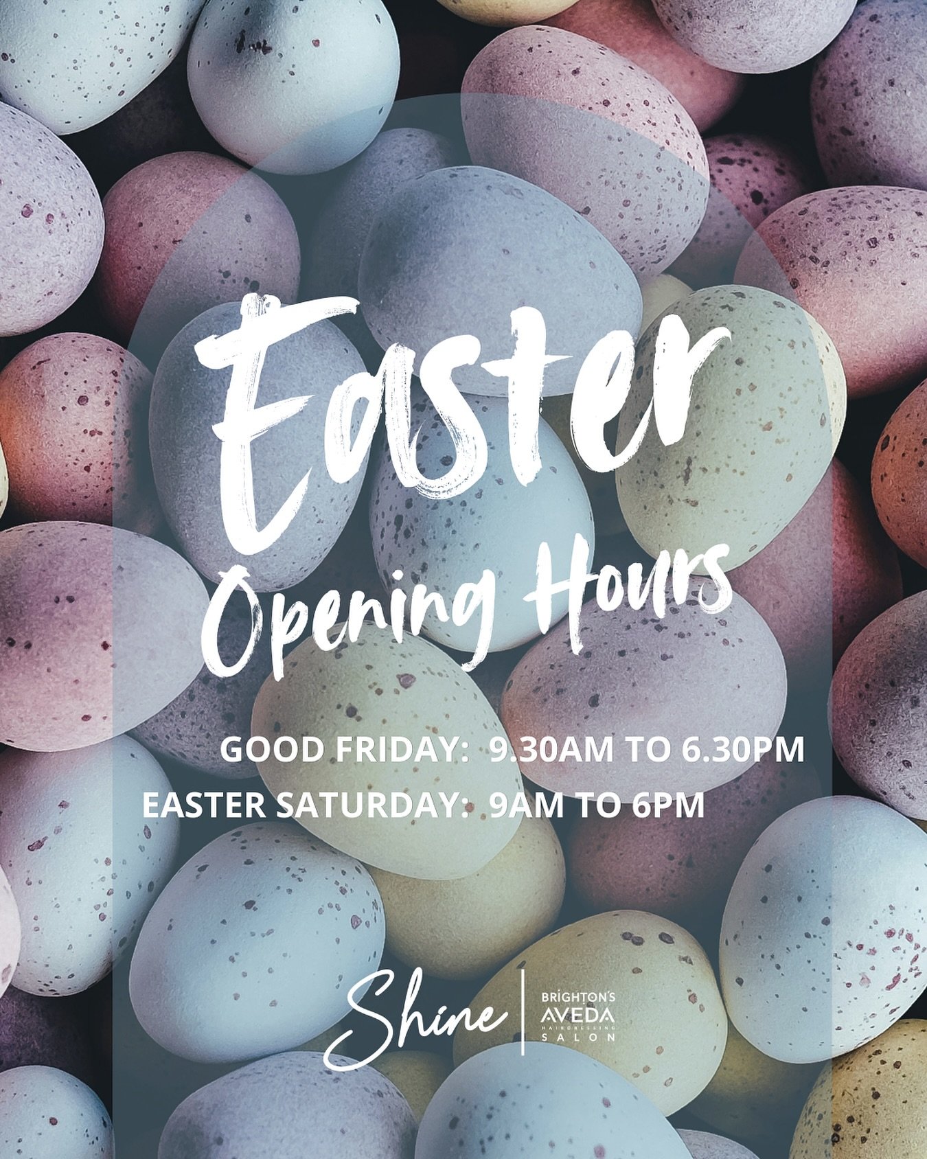 We&rsquo;re open as usual over Easter 🐣🌸

Here&rsquo;s when you can find us in the salon: 

Good Friday (3rd April): 9.30-6.30
Easter Saturday (4th April): 9-6

We&rsquo;ve still got some availability, so consider this your reminder to get booked i