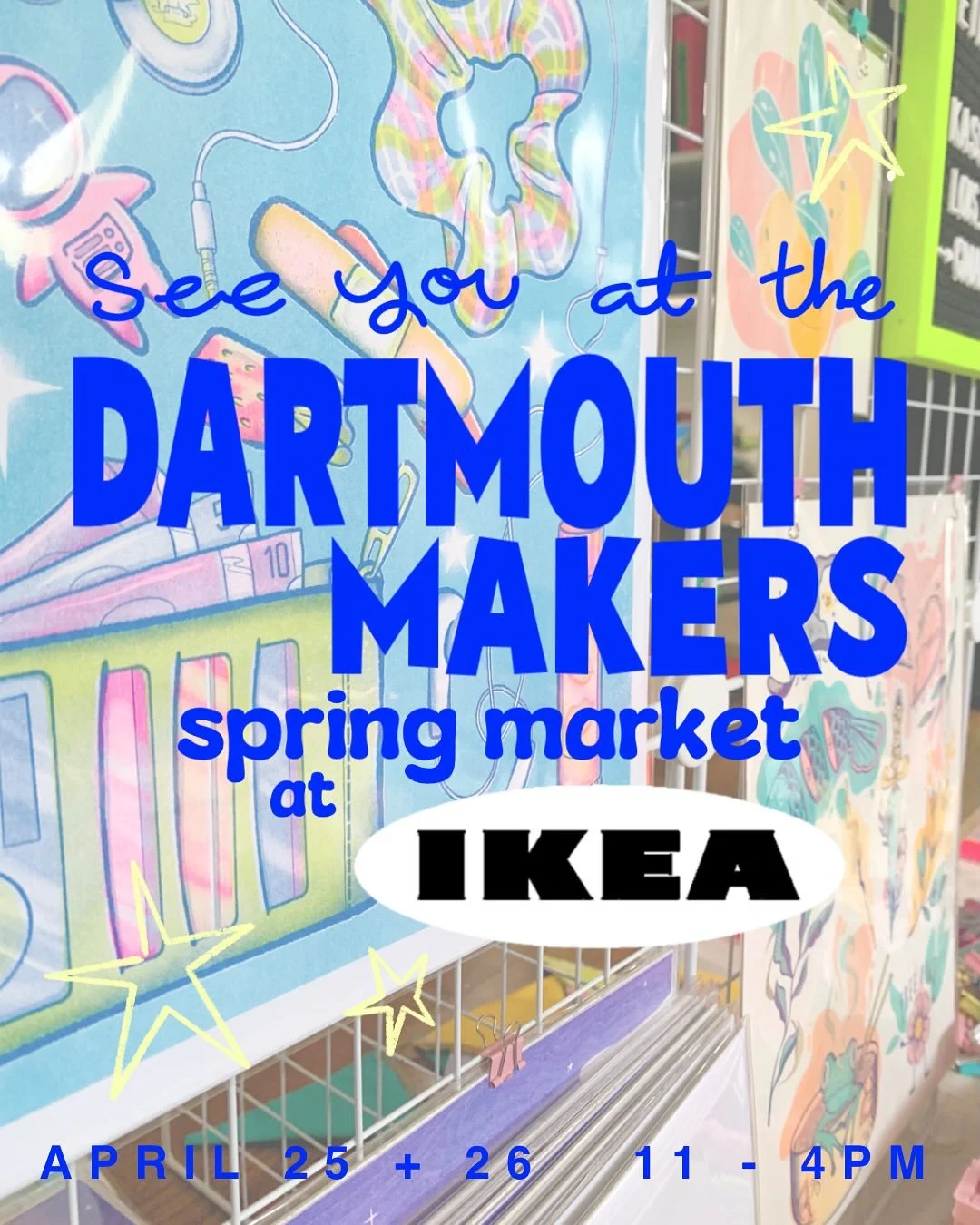 I&rsquo;m a vendor! ✿ 
Find me at the @dartmouthmakers spring pop-up at IKEA 💙💛

✶ April 25 + 26 | Saturday + Sunday
✶ From 11-4PM both days
✶ Find us at the IKEA Community Space (𝘶𝘱𝘴𝘵𝘢𝘪𝘳𝘴 𝘯𝘦𝘹𝘵 𝘵𝘰 𝘵𝘩𝘦 𝘍𝘰𝘰𝘥 𝘊𝘰𝘶𝘳𝘵)
645 Cutle