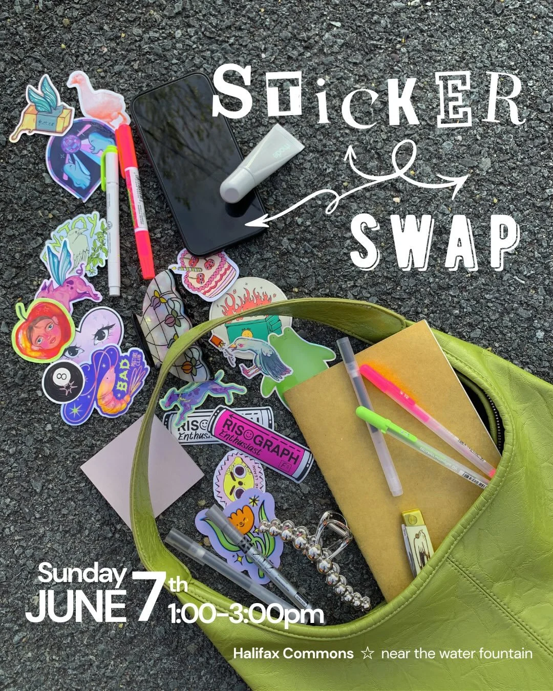 Creative Meetups are back for the summer season ⋆.˚⭒ starting with a STICKER SWAP!

Bring any stickers you want to trade. If you don&rsquo;t have any stickers, don&rsquo;t worry I&rsquo;ll bring extras.

Snacks and sketchbooks are also encouraged ✎

