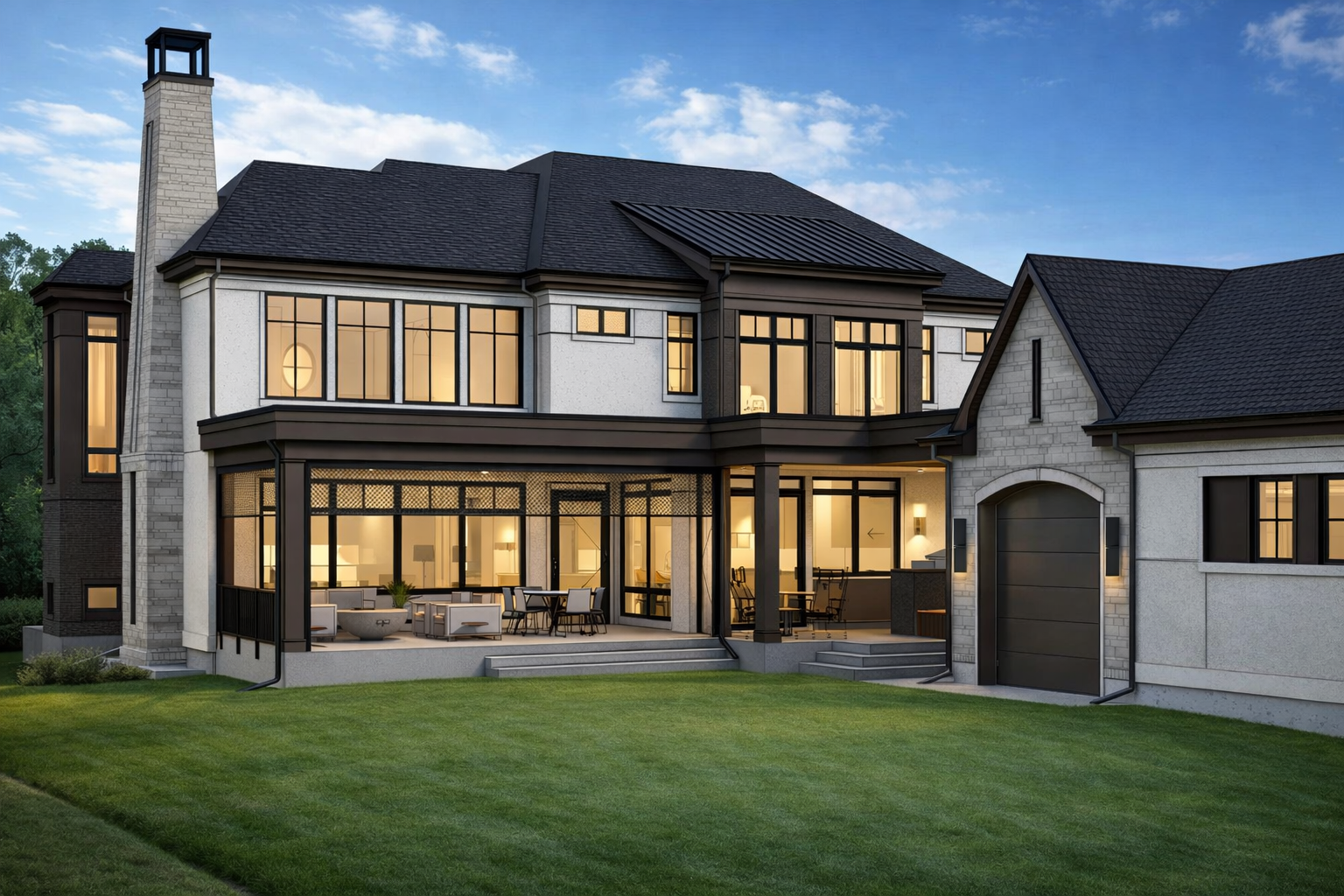 Rear exterior render of Windsor Edinboro Rd custom home by Urbis Infill Homes in Edmonton.