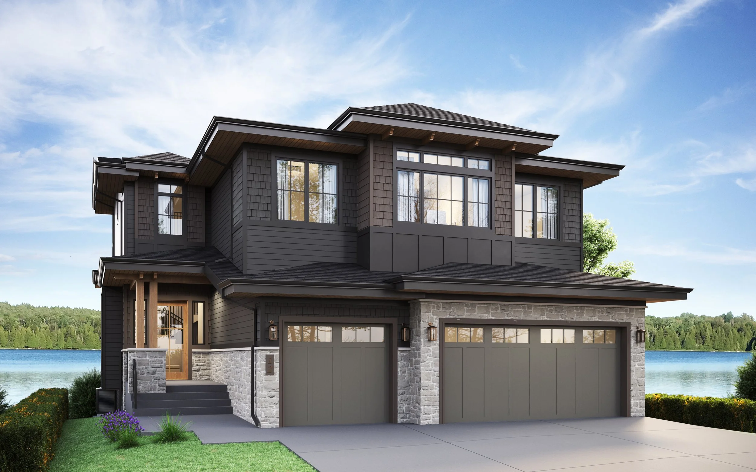 Exterior render of the Lakefront II at 12 Jardin Place in Jensen Lakes by Urbis Infill Homes.