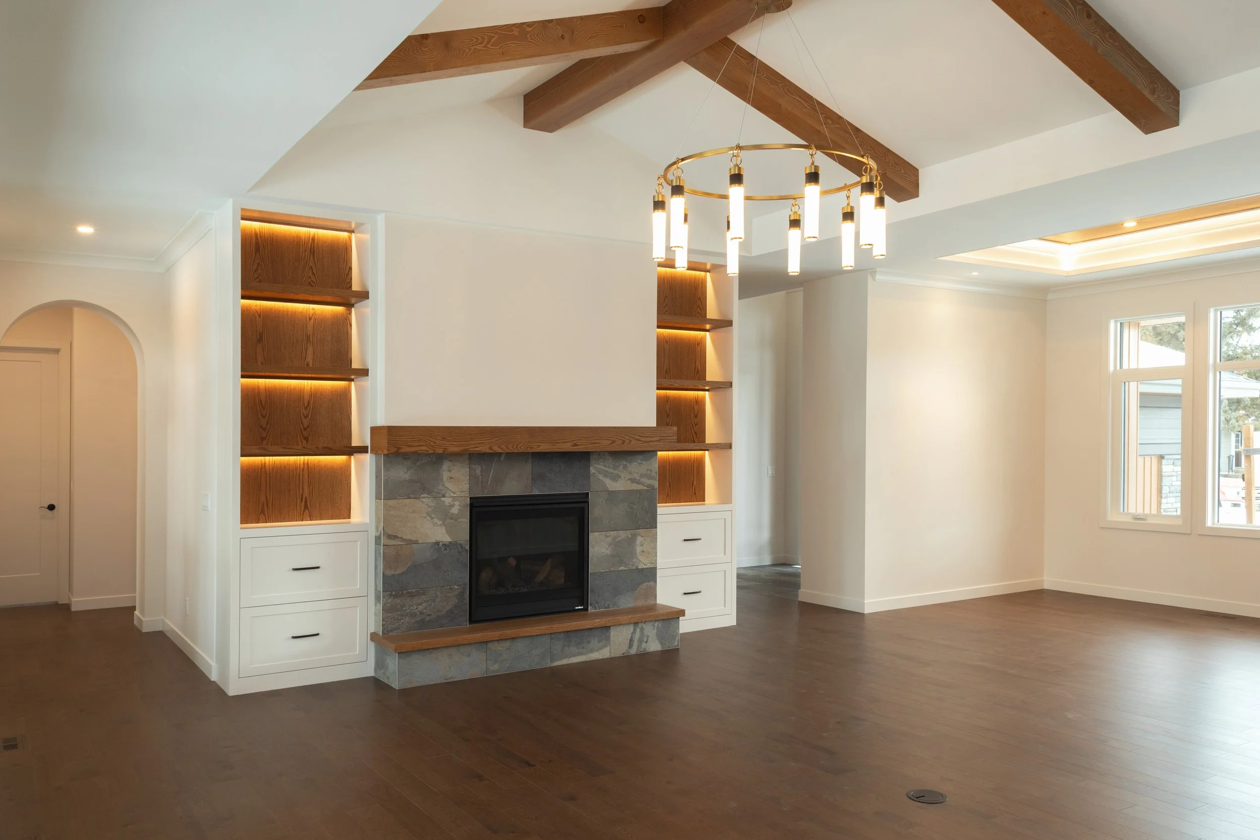 Great room in Parkview 89 custom home by Urbis Infill Homes in Edmonton.