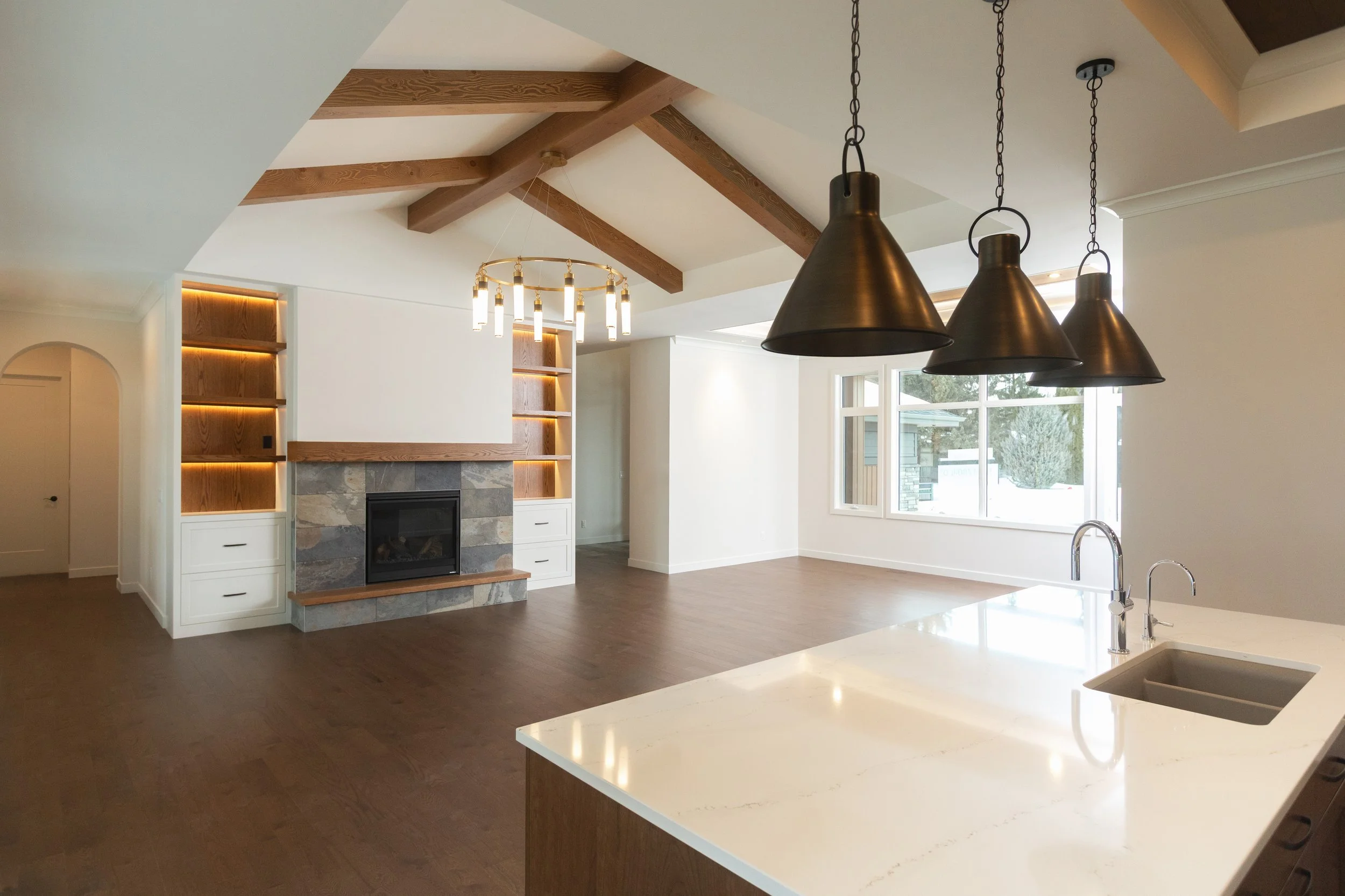 Great room in Parkview 89 custom home by Urbis Infill Homes in Edmonton.