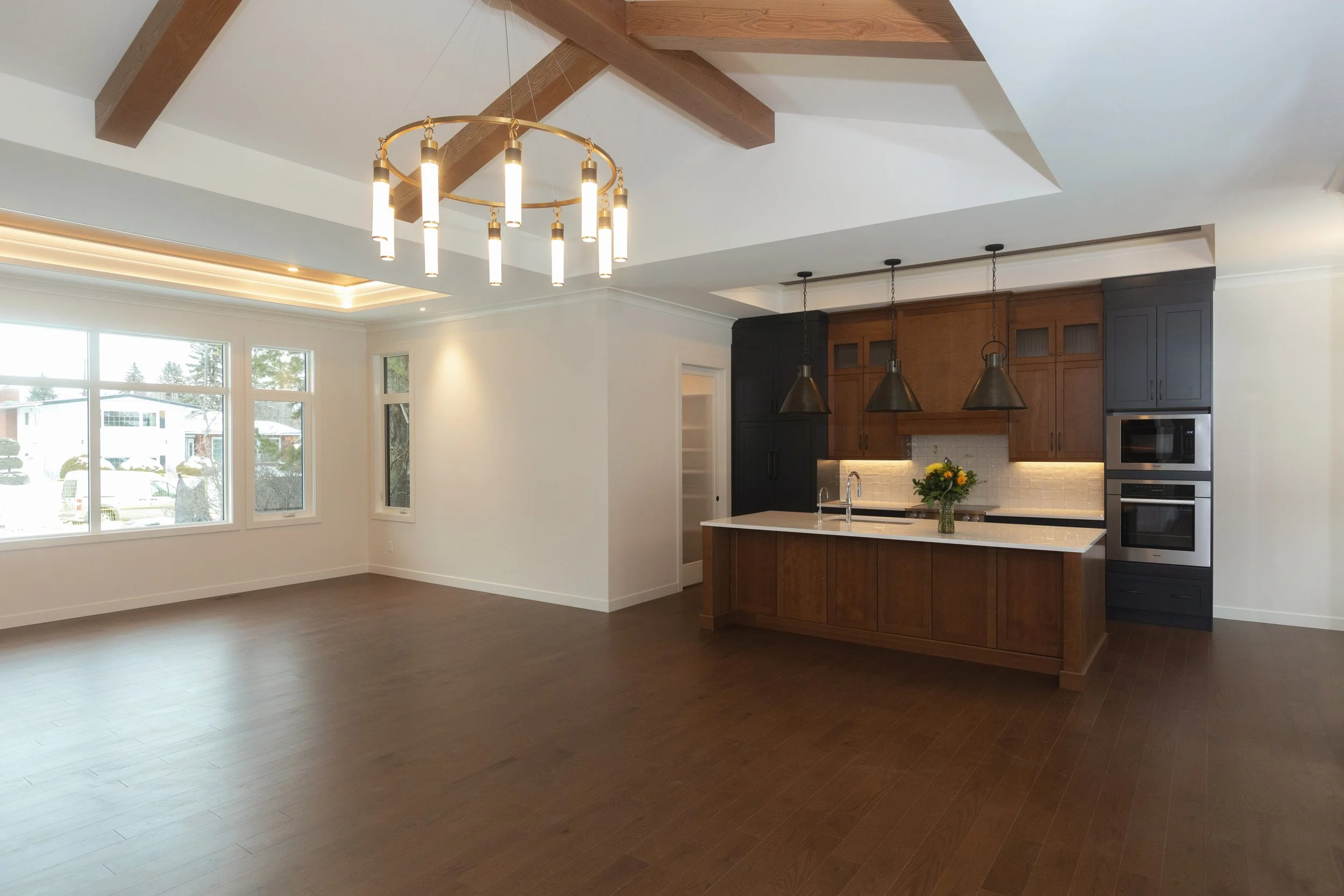 Great room in Parkview 89 custom home by Urbis Infill Homes in Edmonton.