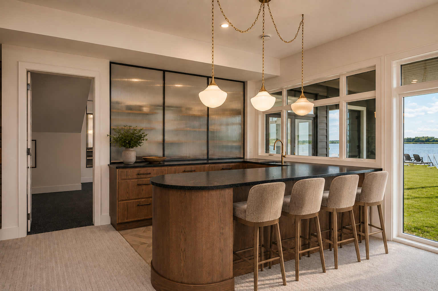 Wet bar in the Lakefront II at 12 Jardin Place in Jensen Lakes, St. Albert by Urbis Infill Homes.