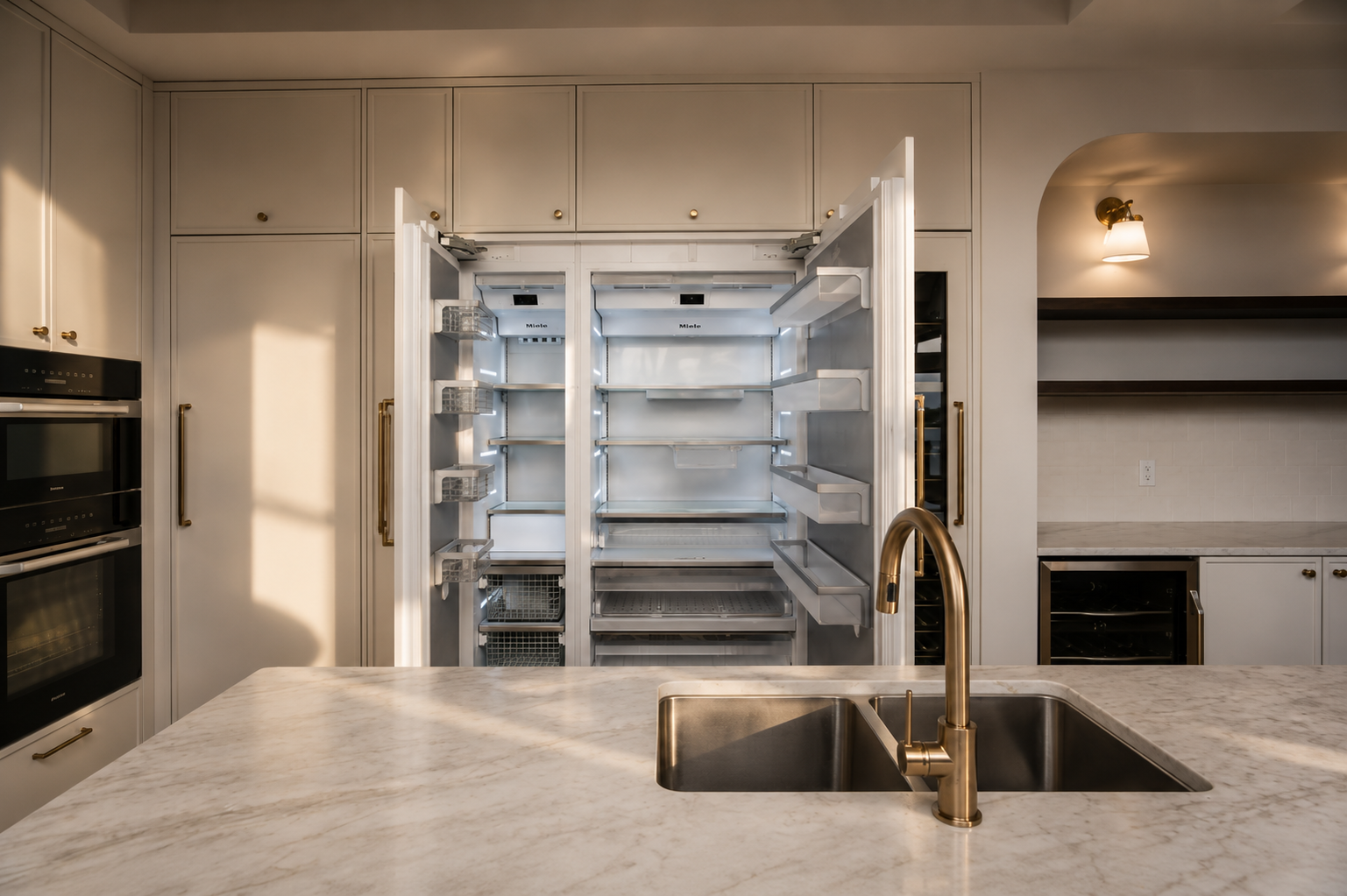 Kitchen in the Lakefront II at 12 Jardin Place in Jensen Lakes, St. Albert by Urbis Infill Homes.