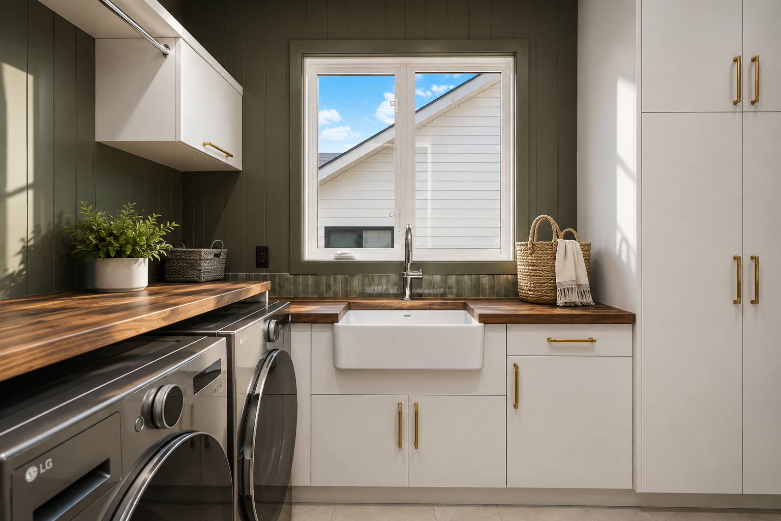 Laundry room in the Lakefront II at 12 Jardin Place in Jensen Lakes, St. Albert by Urbis Infill Homes.