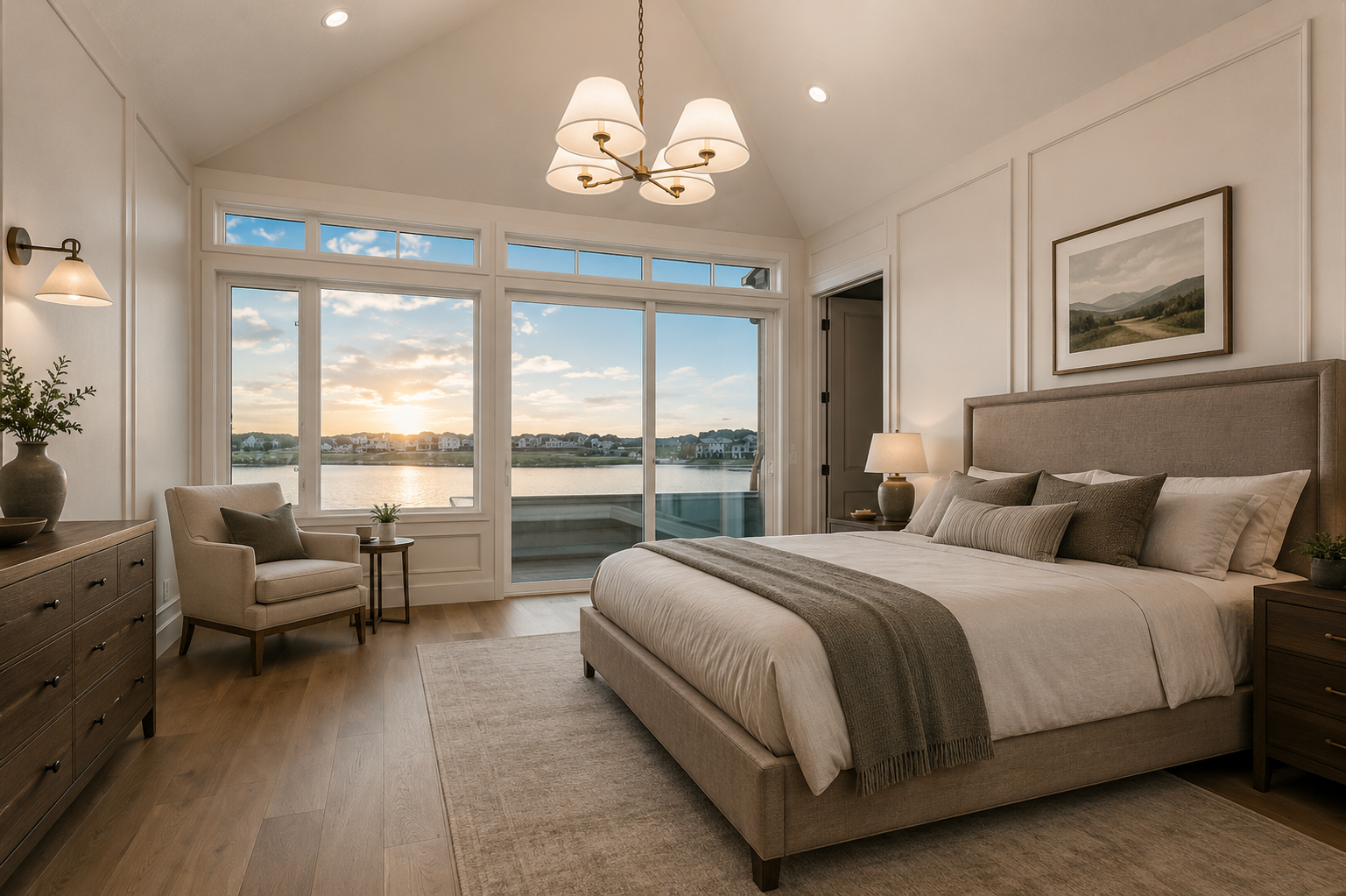 Primary bedroom in the Lakefront II at 12 Jardin Place in Jensen Lakes, St. Albert by Urbis Infill Homes.