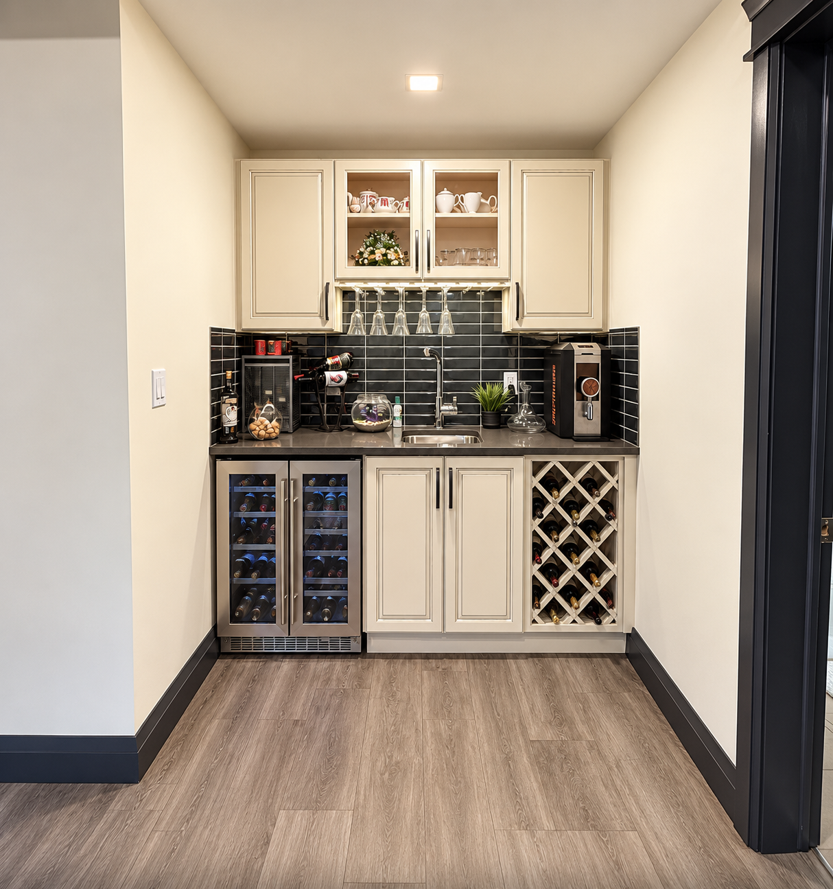 Wet bar in the Sherwood Park Reno by Urbis Infill Homes.