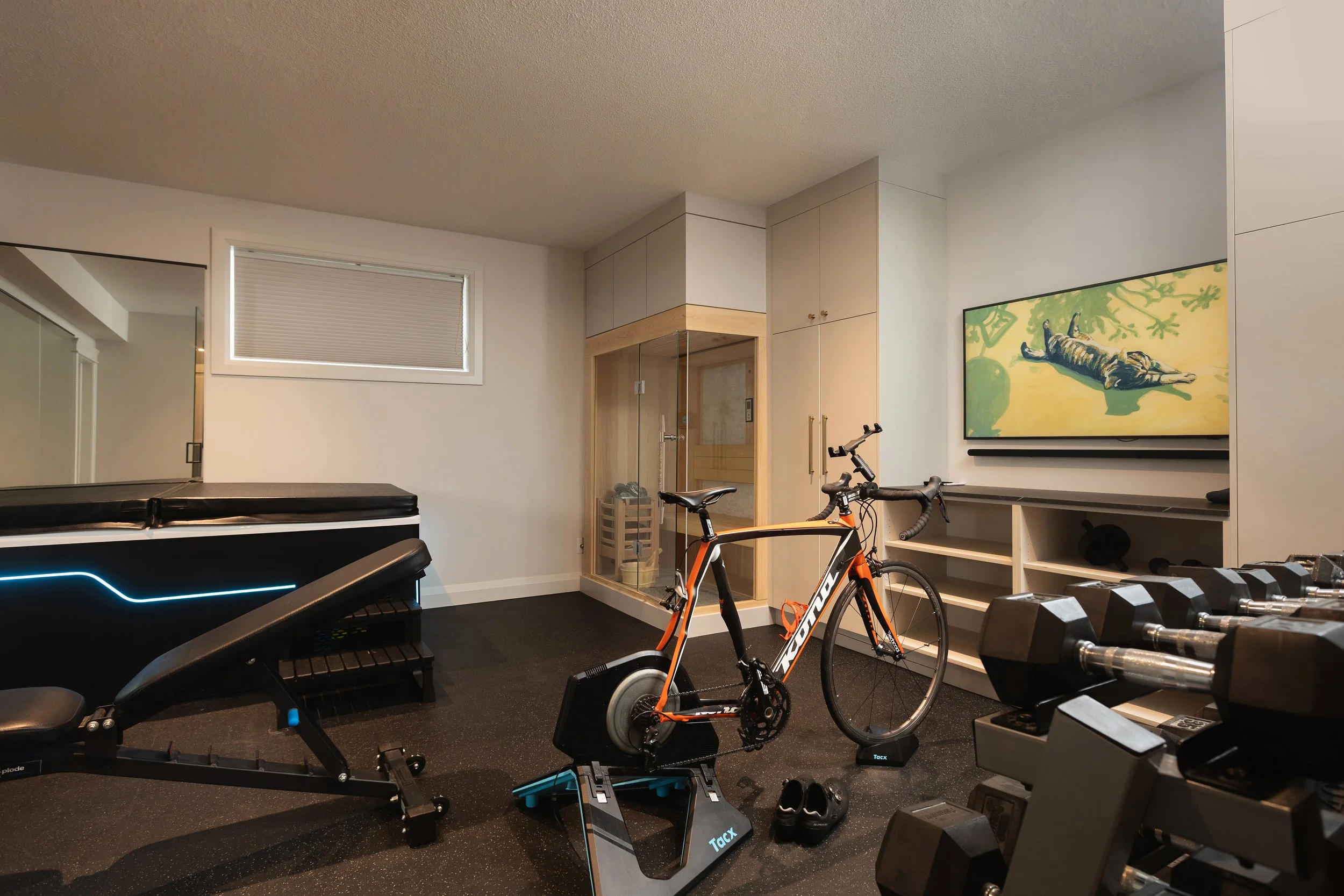 Home gym in the Sherwood Park Reno by Urbis Infill Homes.