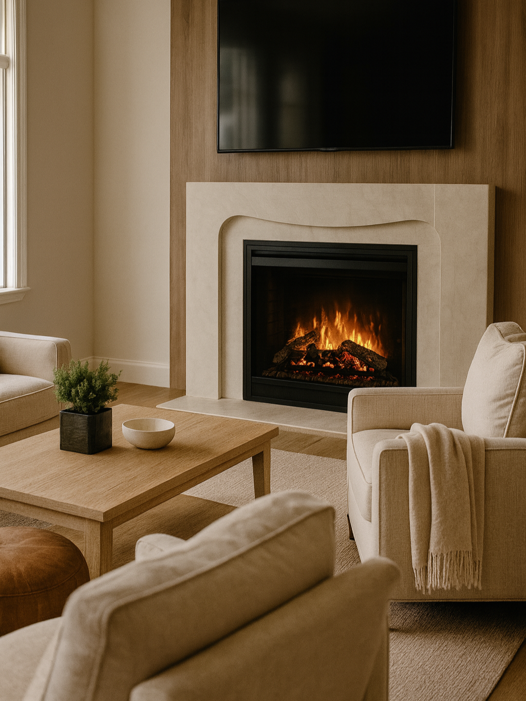 Basement fireplace render of the Lakefront II at 12 Jardin Place in Jensen Lakes by Urbis Infill Homes