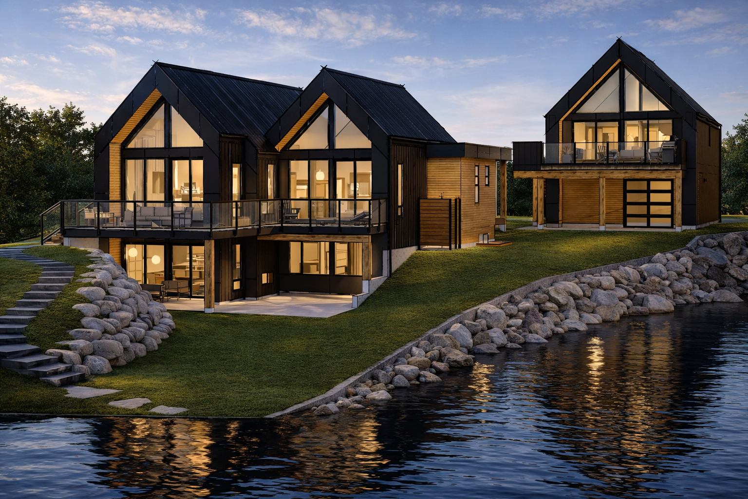 Exterior render of Long Lake Cabin by Urbis Infill Homes in Edmonton.