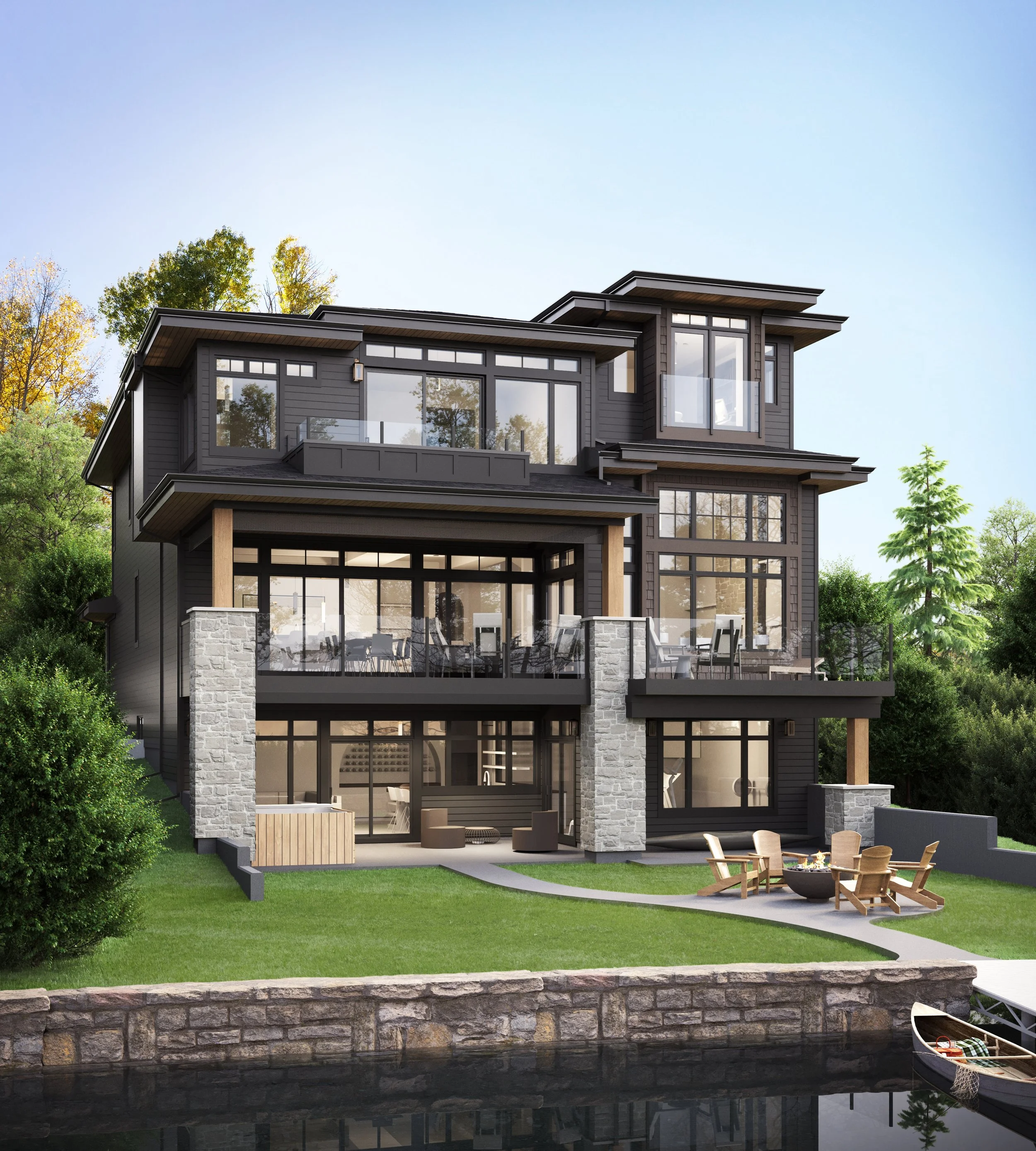 Rear render of the Lakefront II at 12 Jardin Place in Jensen Lakes by Urbis Infill Homes