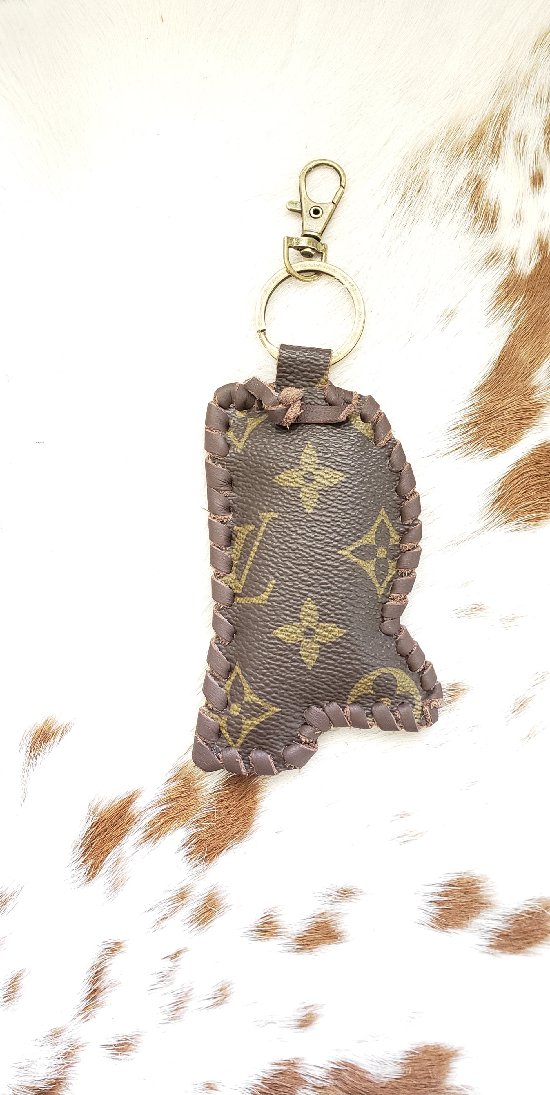 Upcycled Genuine Leather Beaded LV Keychain/Purse Tassel