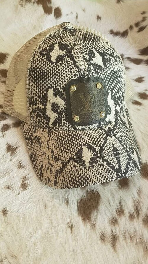 Upcycled Louis Vuitton canvas leopard trucker ball cap with