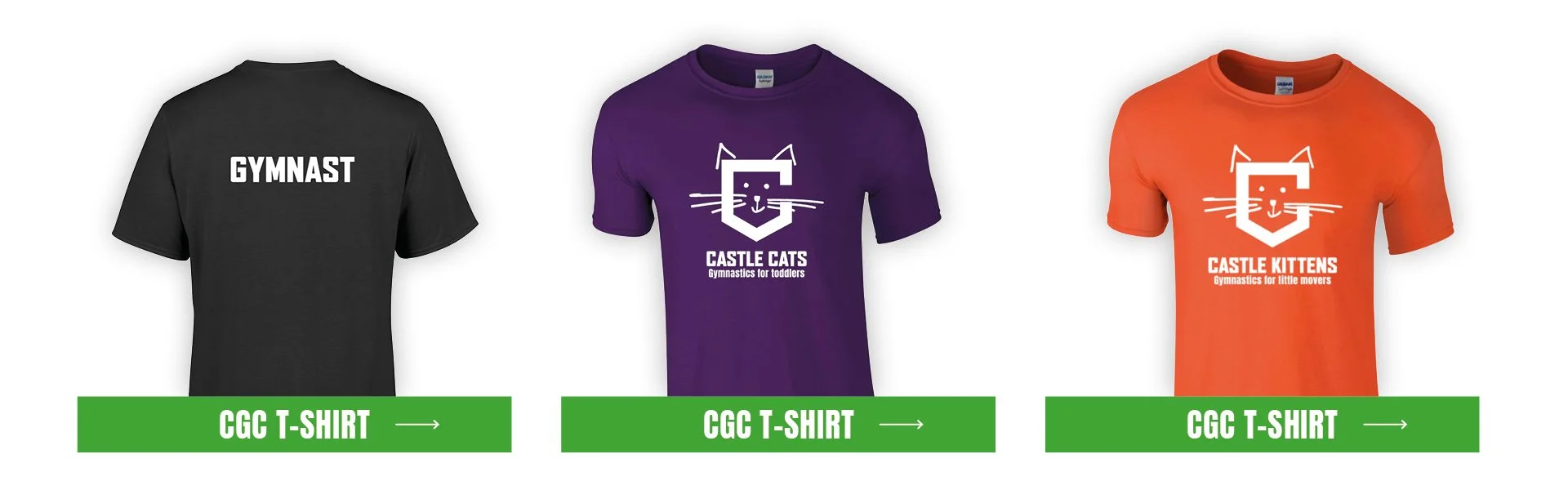 CGC t-shirts Gymnastics, purple, orange and black