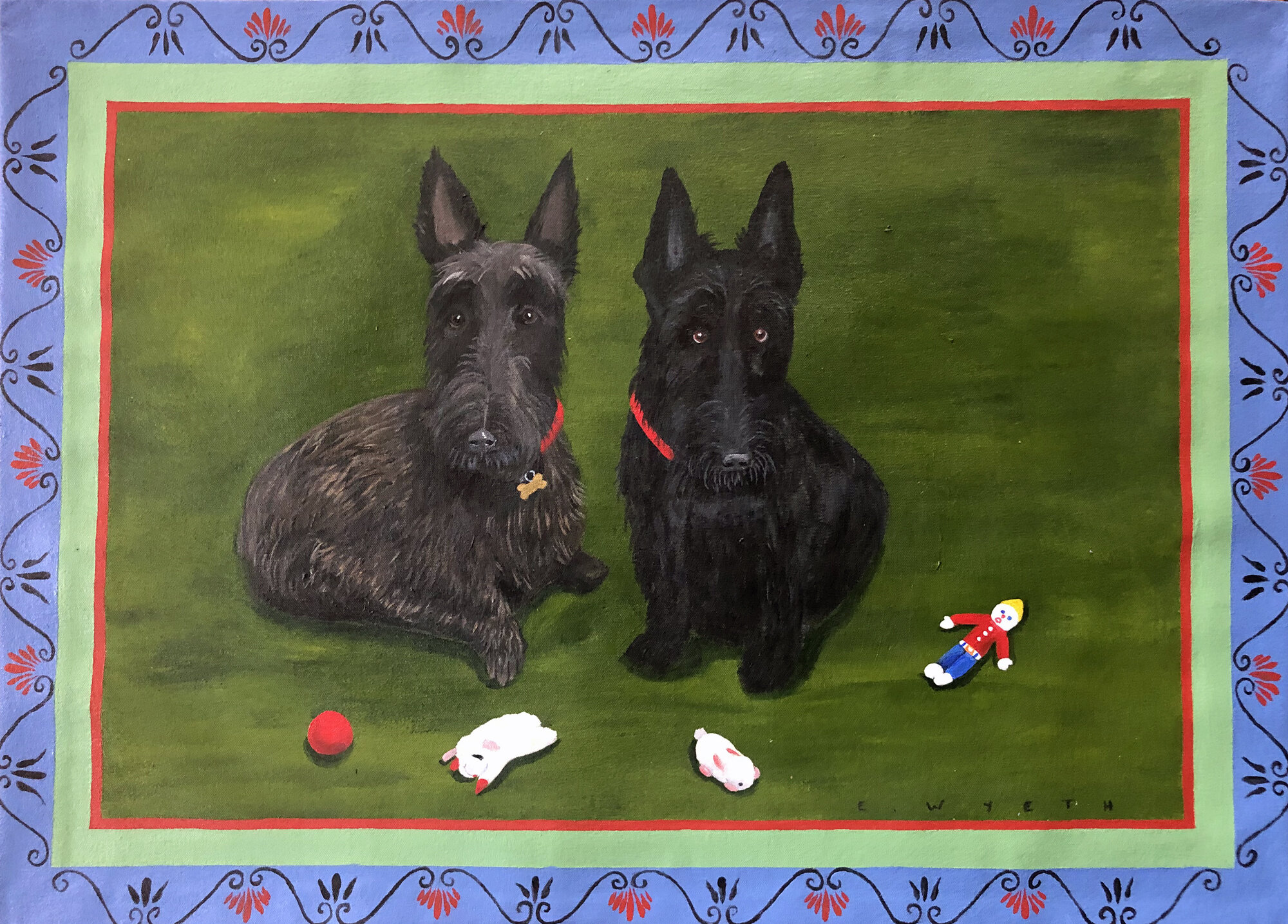 Two Scotties, Floorcloth, 22" x 36"  custom order